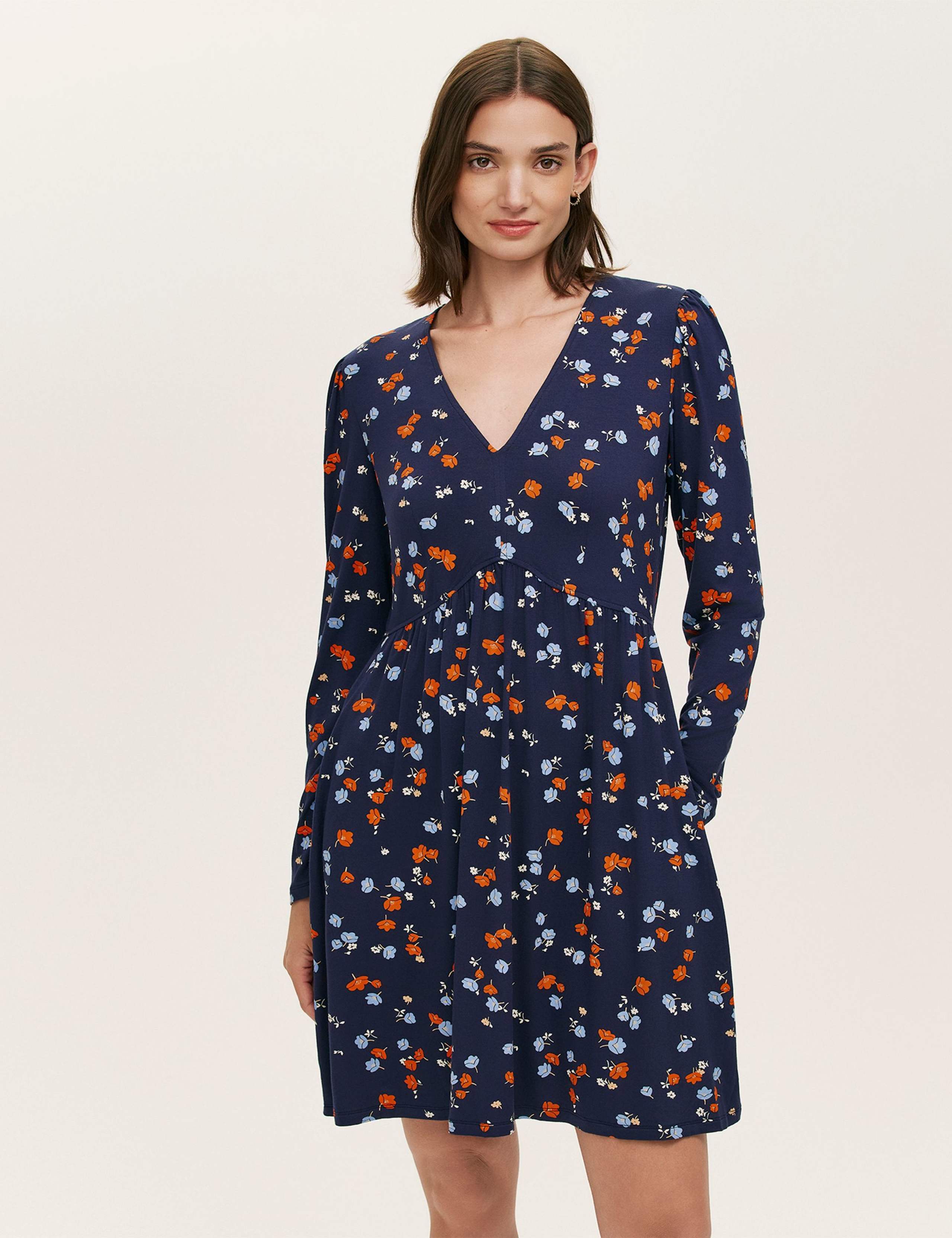 Jersey Floral V-Neck Mini Tea Dress 3 of 4
