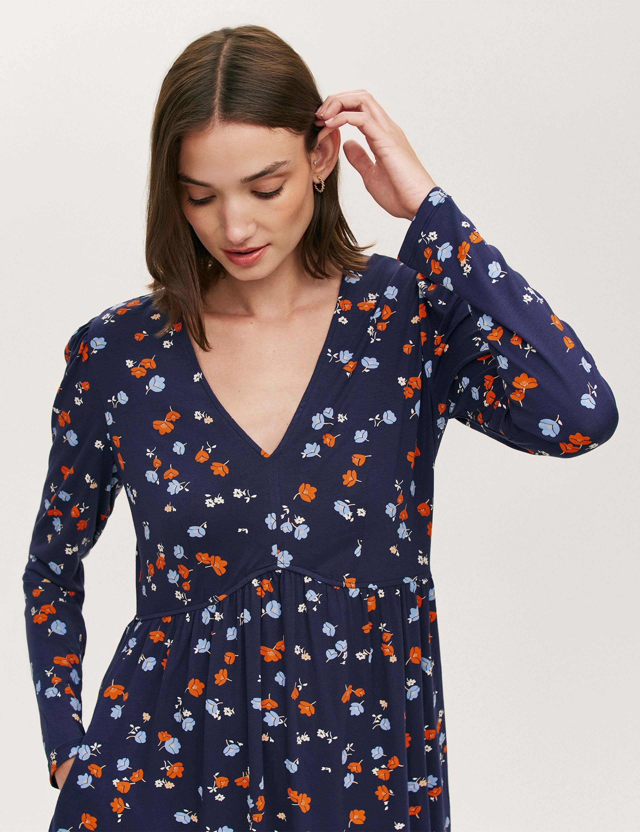 Jersey Floral V-Neck Mini Tea Dress 4 of 4