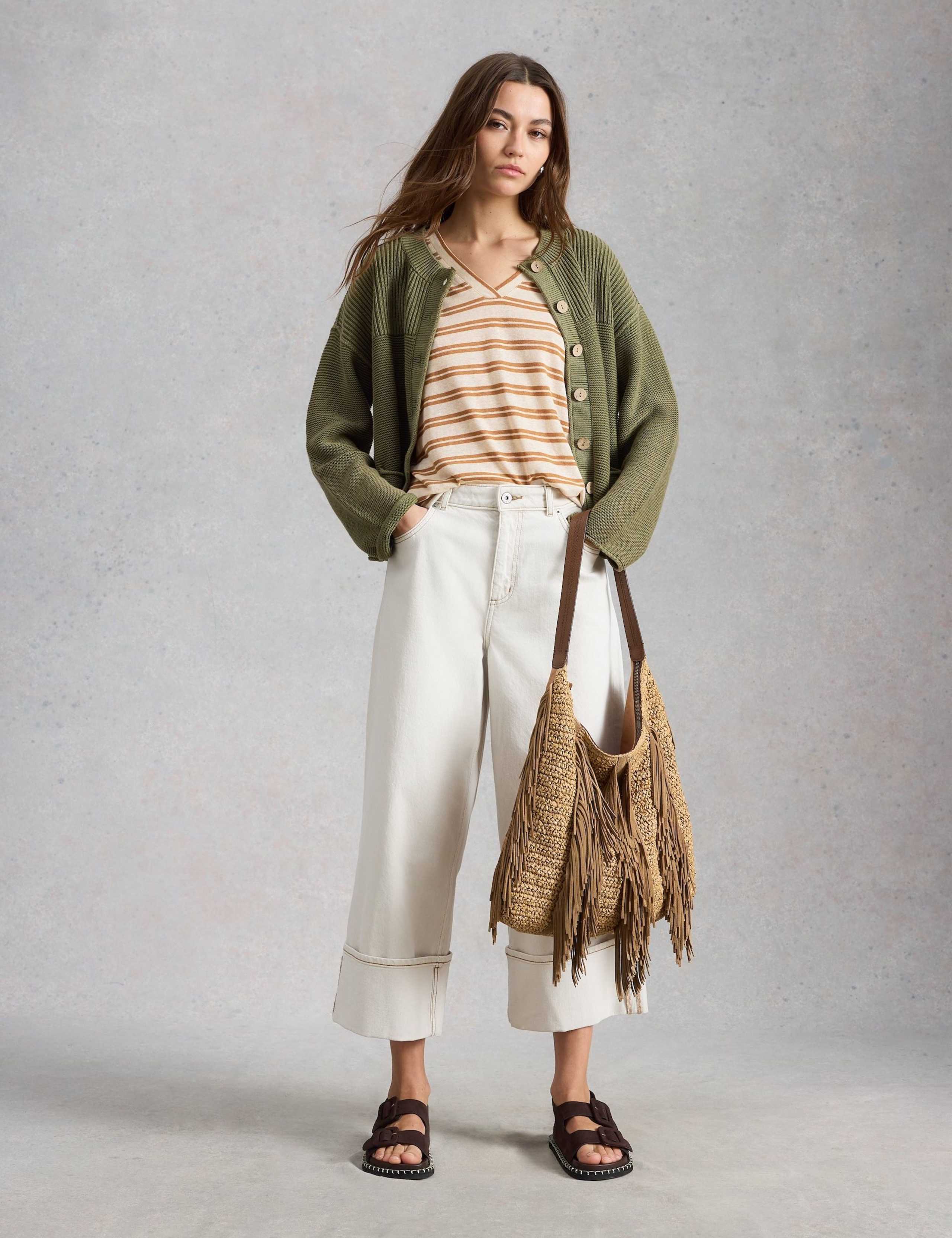 Linen Blend Striped Lace Insert T-Shirt 3 of 5