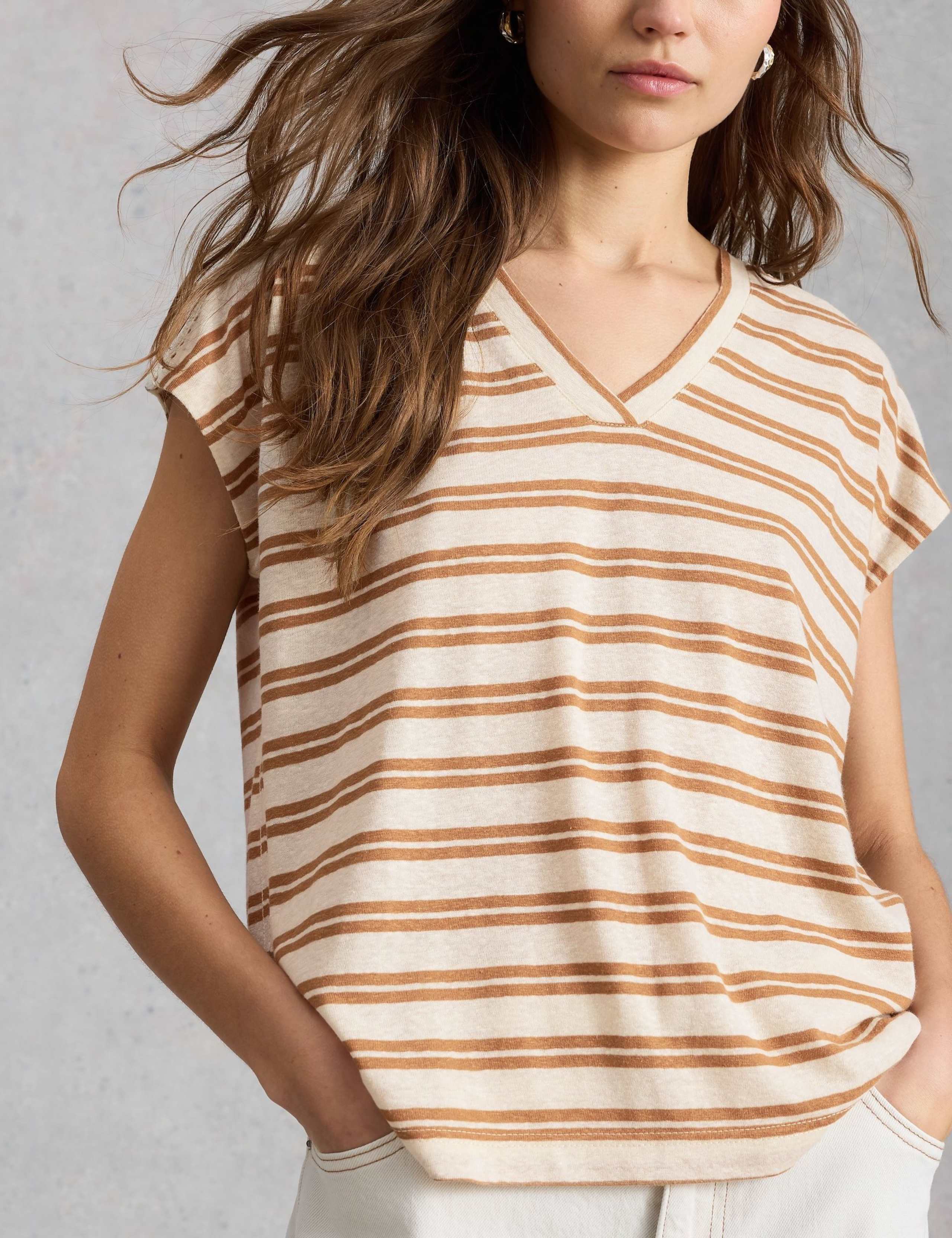 Linen Blend Striped Lace Insert T-Shirt 4 of 5