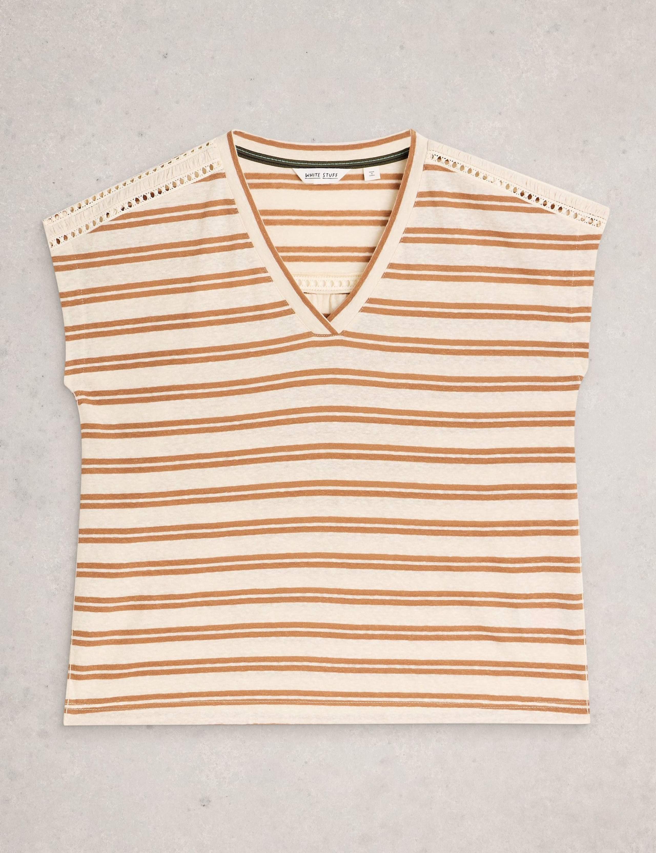 Linen Blend Striped Lace Insert T-Shirt 2 of 5