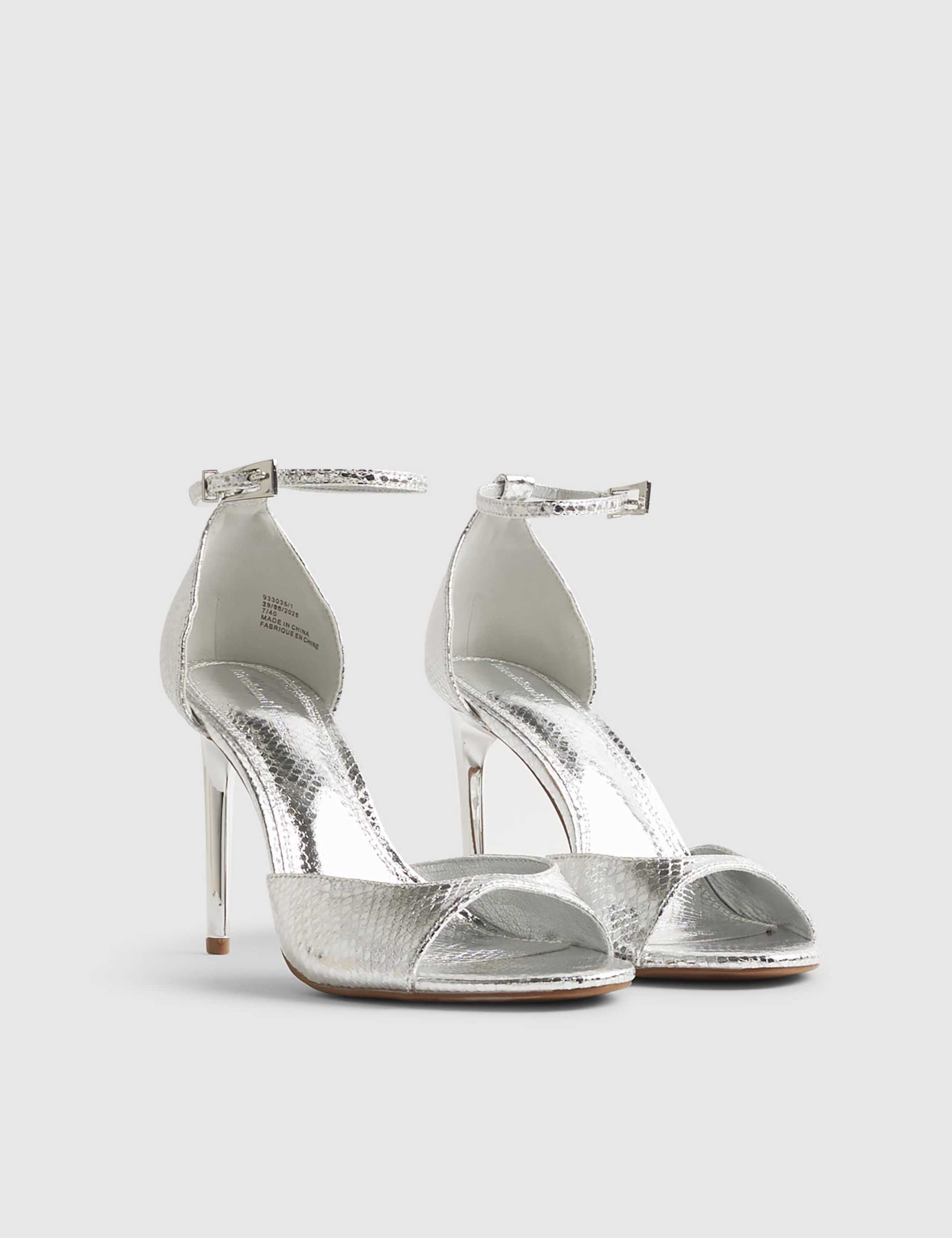 Metallic Closed Back Open Toe Stiletto Heels 2 of 5