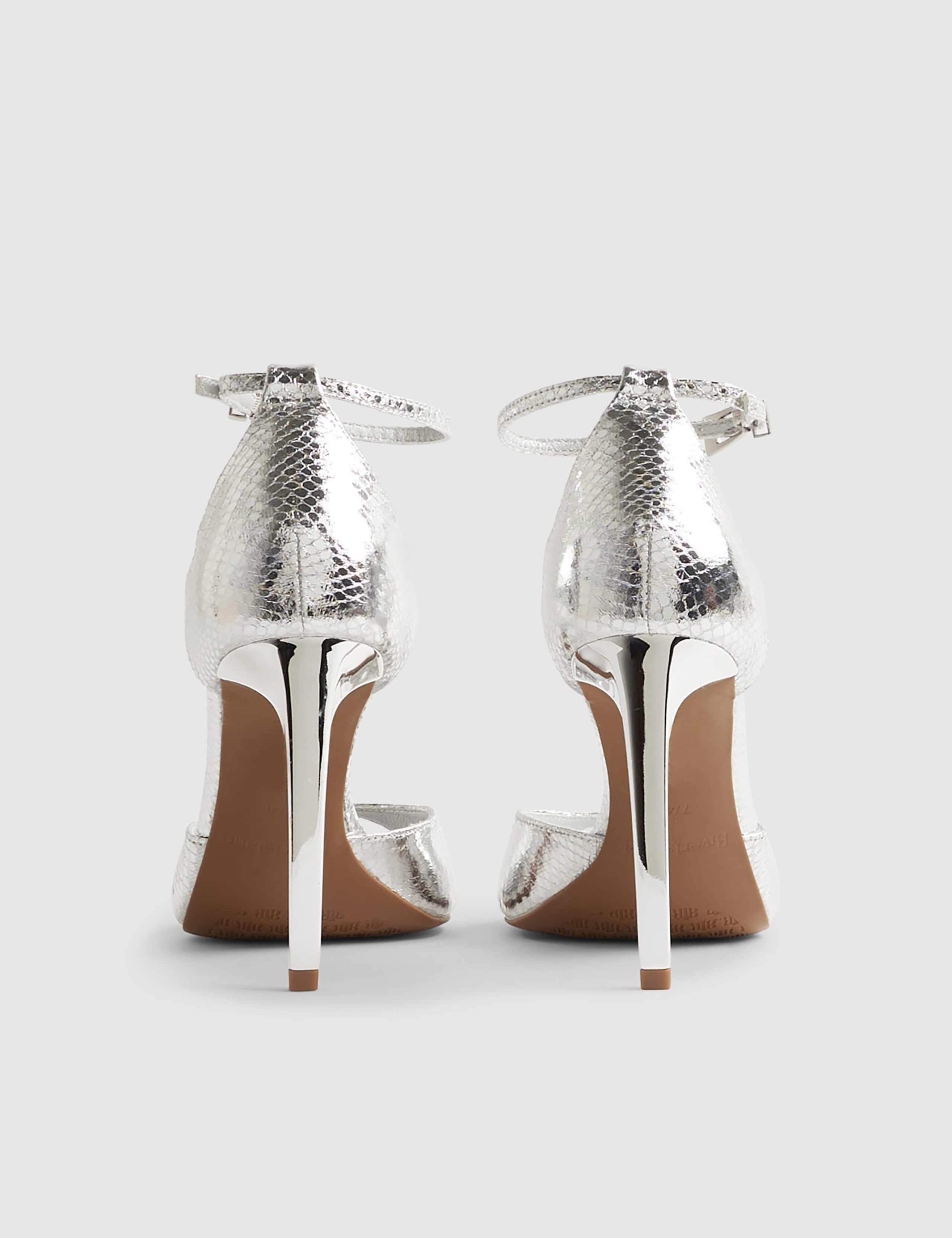 Metallic Closed Back Open Toe Stiletto Heels 3 of 5