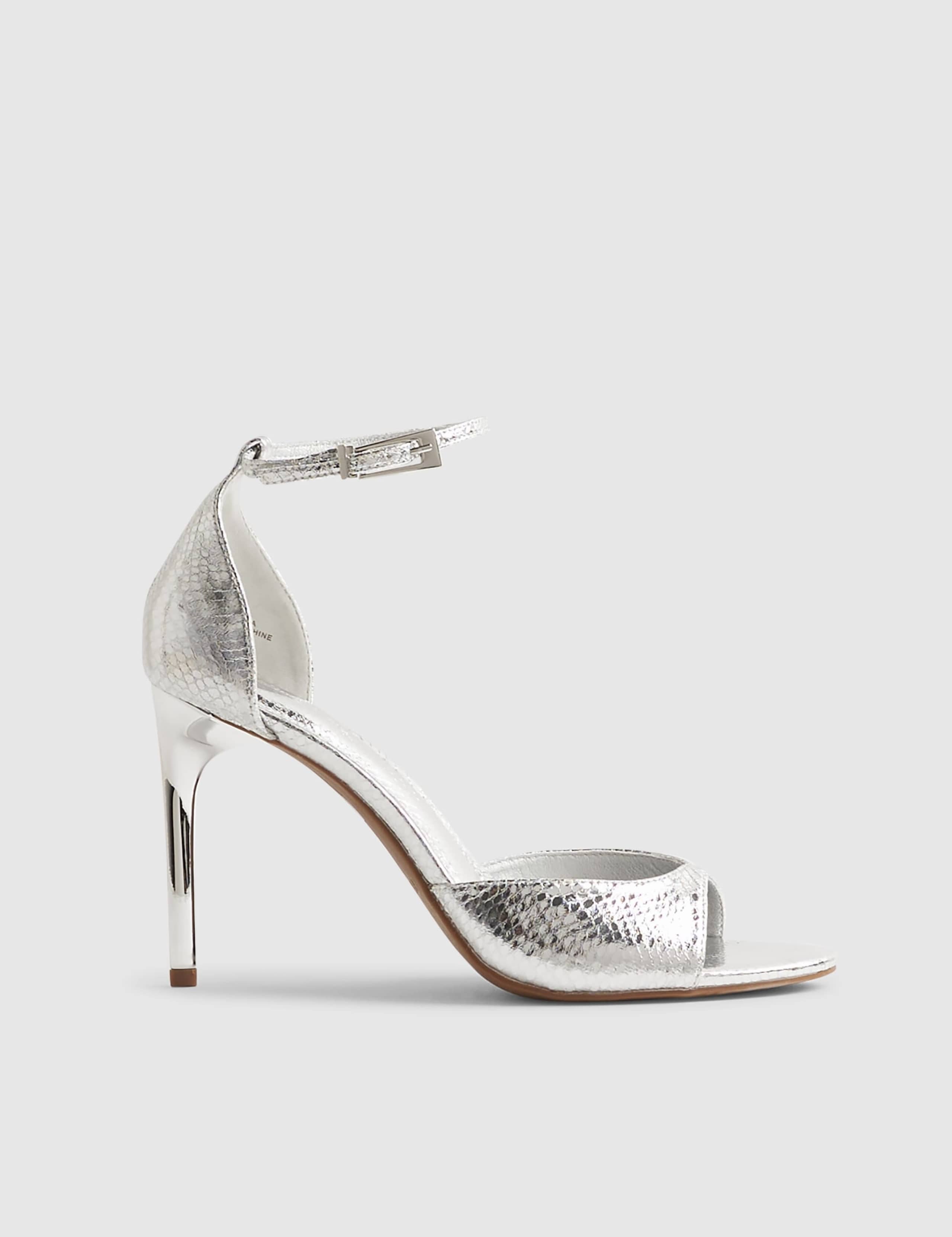 Metallic Closed Back Open Toe Stiletto Heels 4 of 5