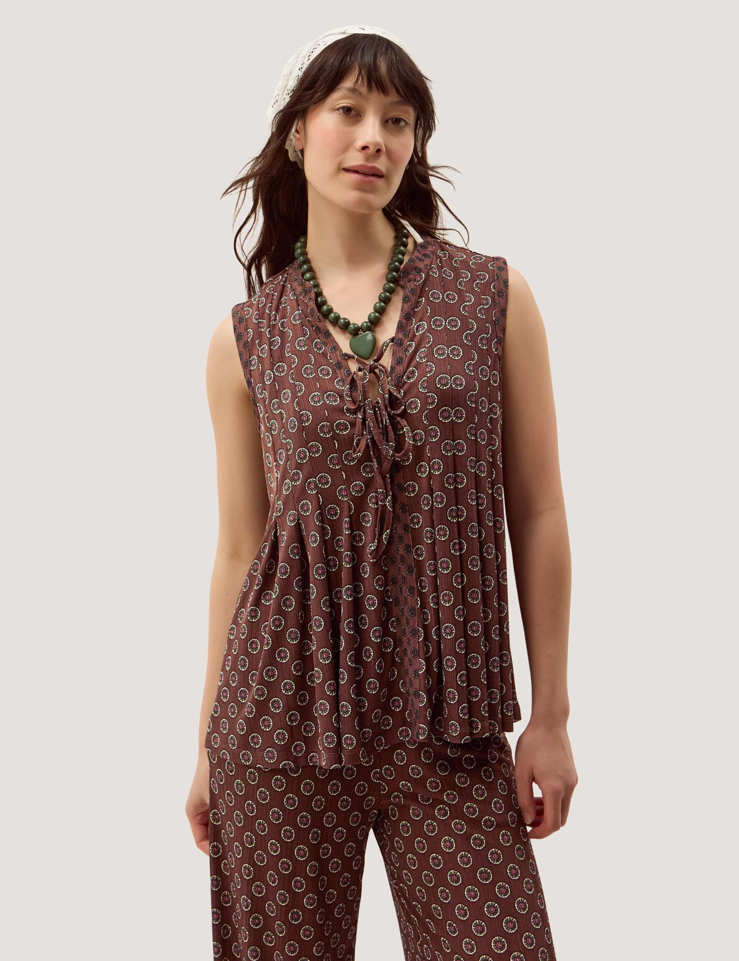 Jersey Geometric Tie Neck Top 1 of 4