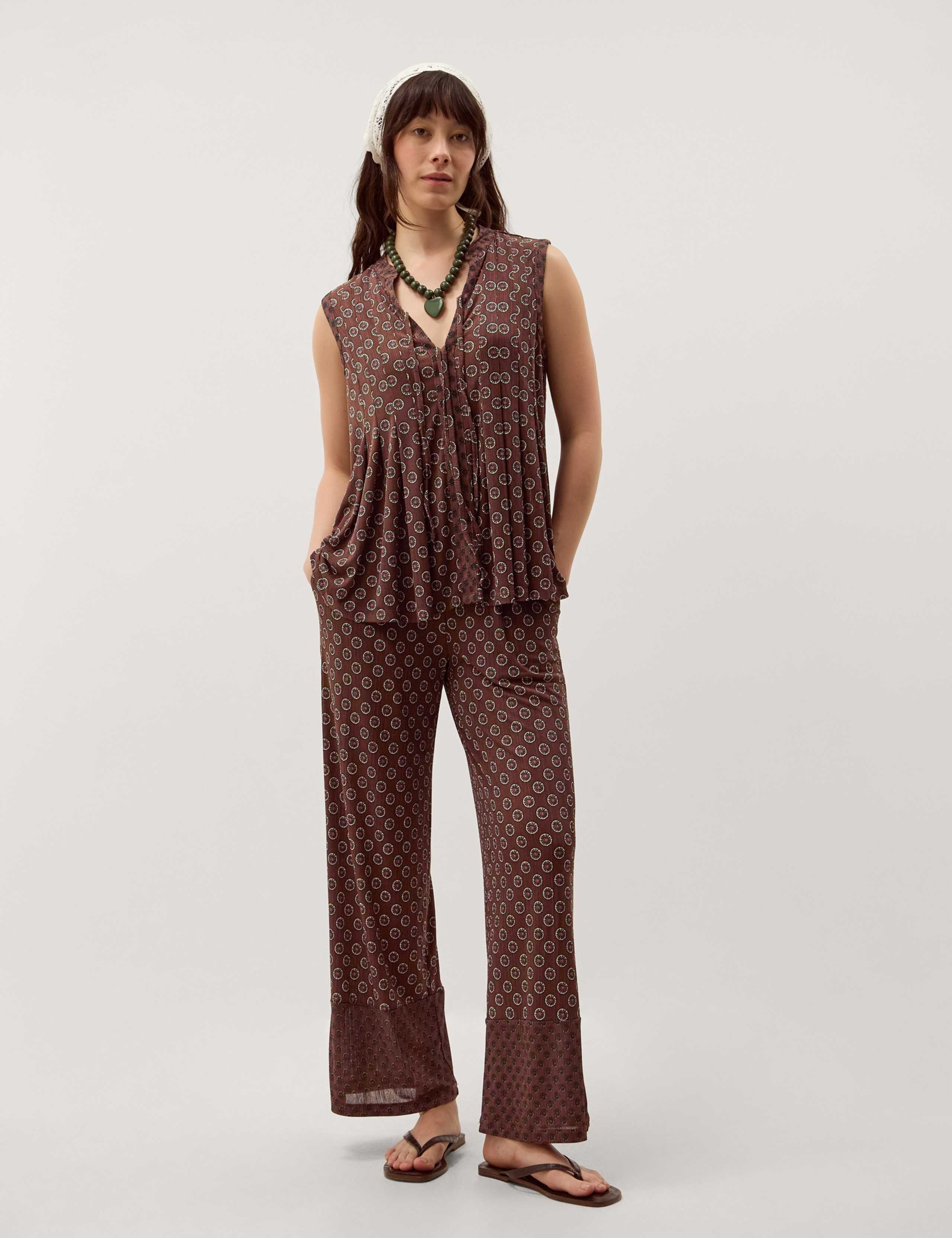Jersey Geometric Tie Neck Top 3 of 4