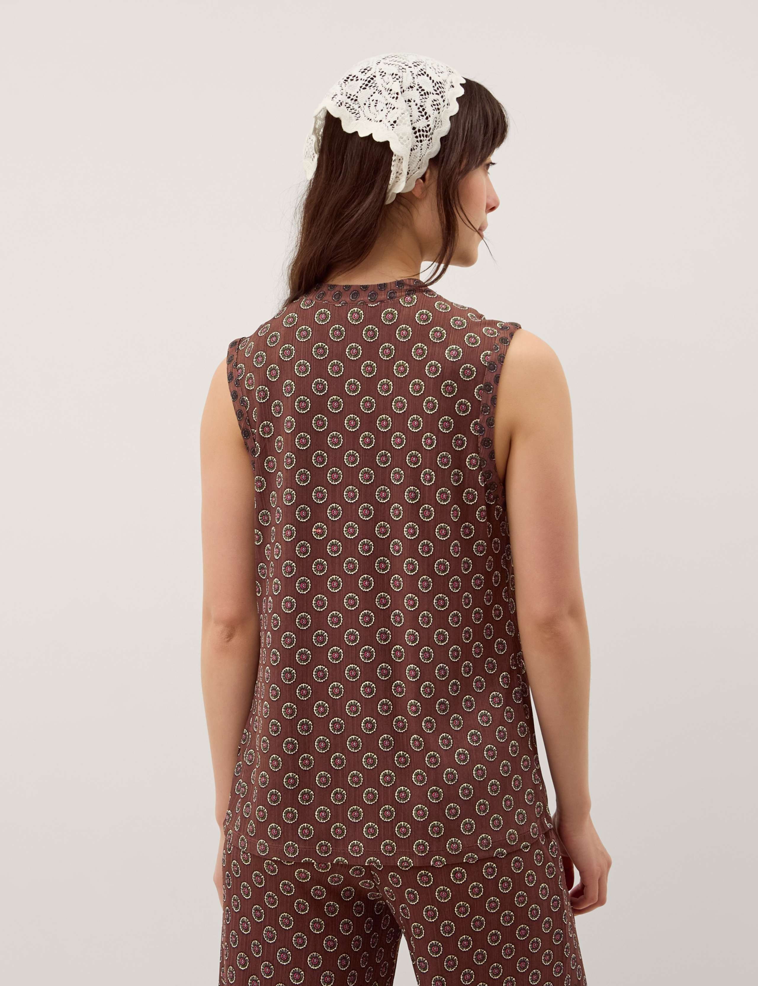 Jersey Geometric Tie Neck Top 4 of 4