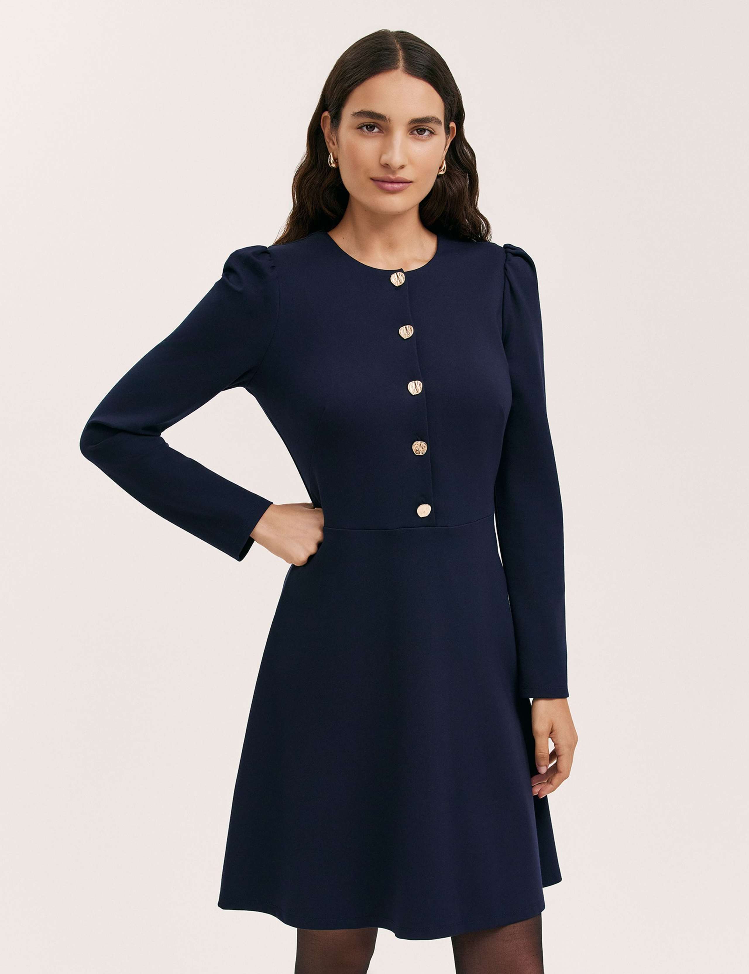 Jersey Button Front Knee Length Skater Dress 3 of 4