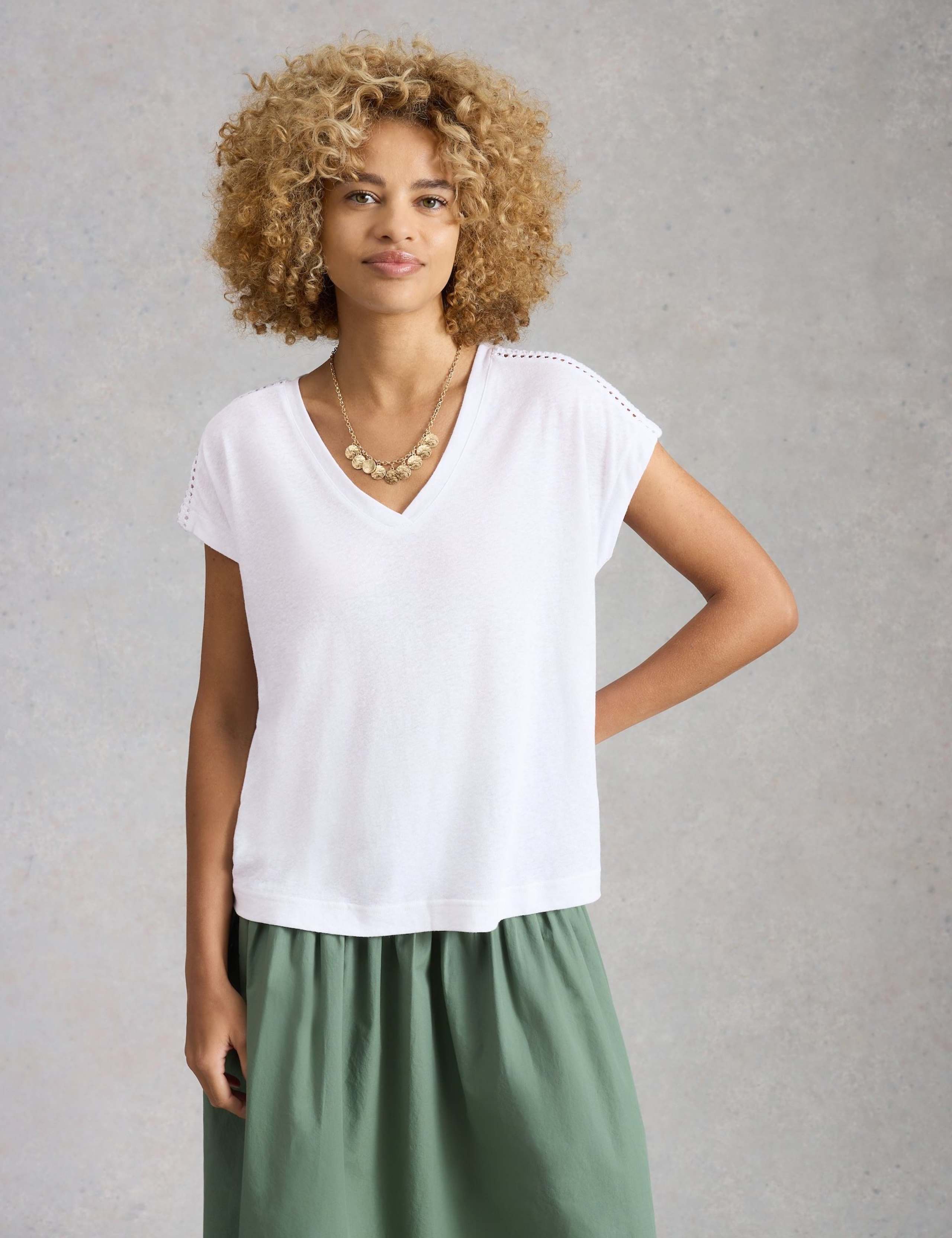 Linen Blend Lace Trim T-Shirt 3 of 6