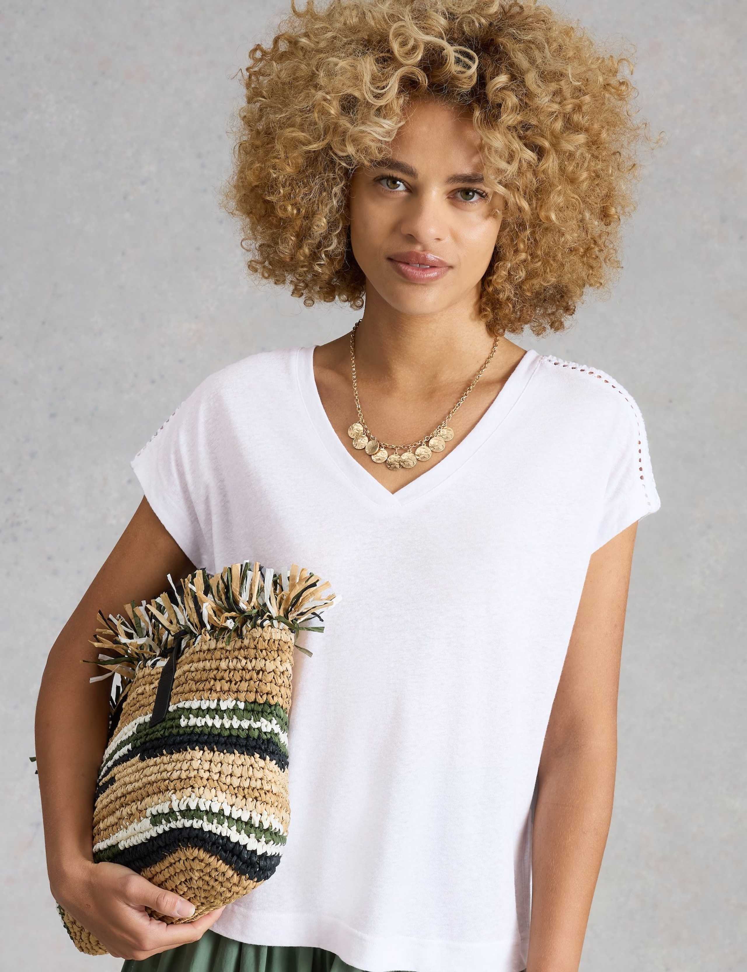 Linen Blend Lace Trim T-Shirt 4 of 6