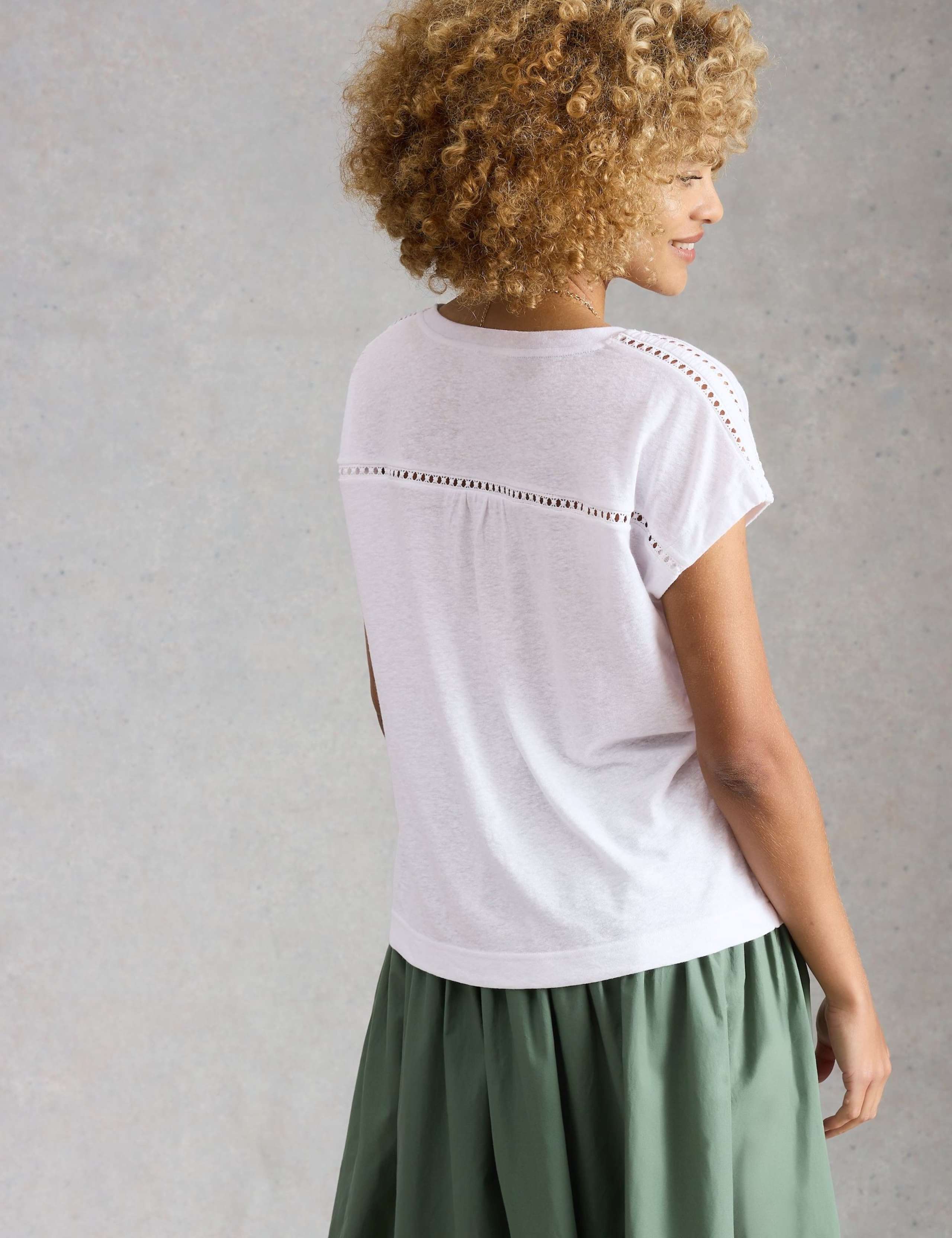 Linen Blend Lace Trim T-Shirt 5 of 6
