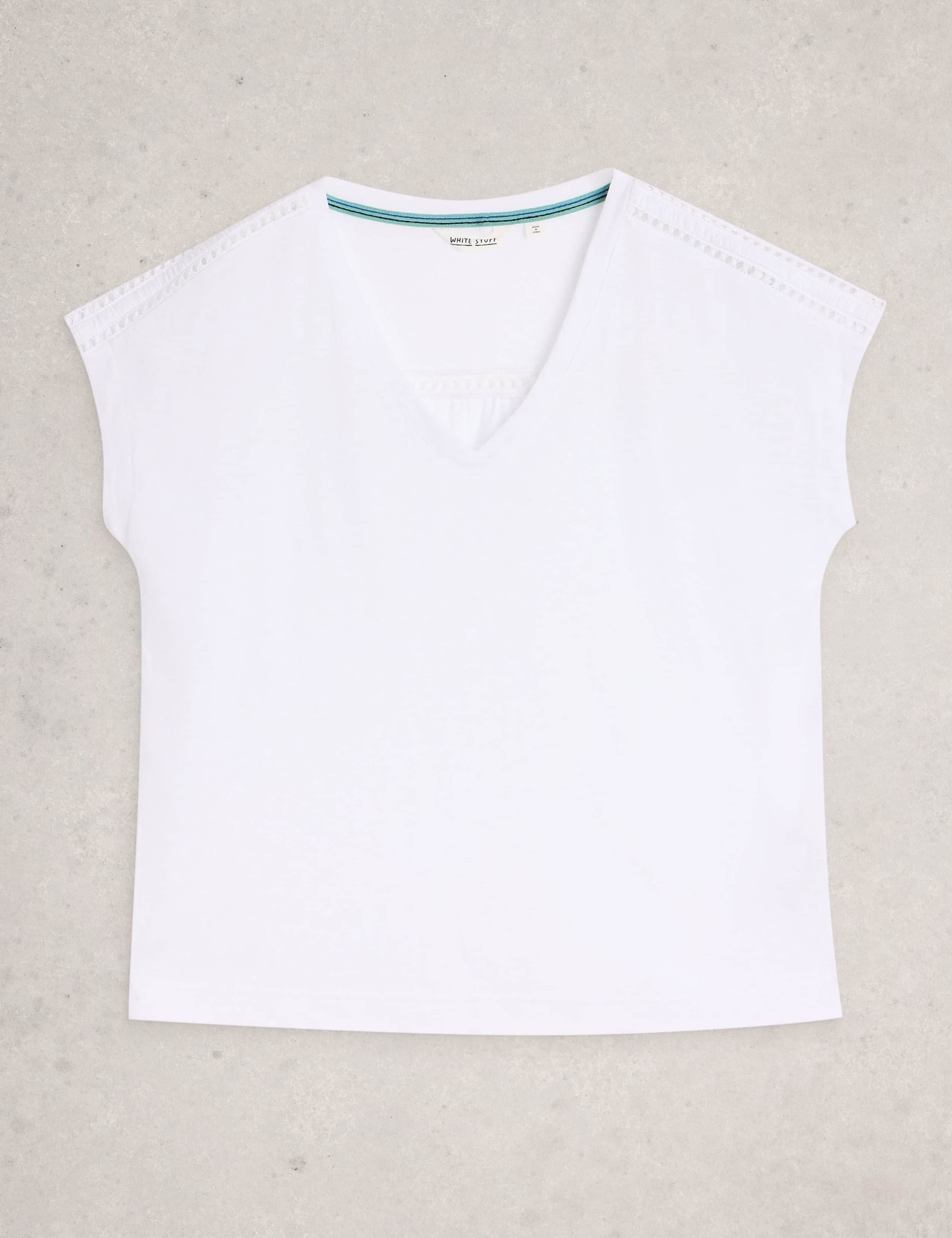 Linen Blend Lace Trim T-Shirt 2 of 6