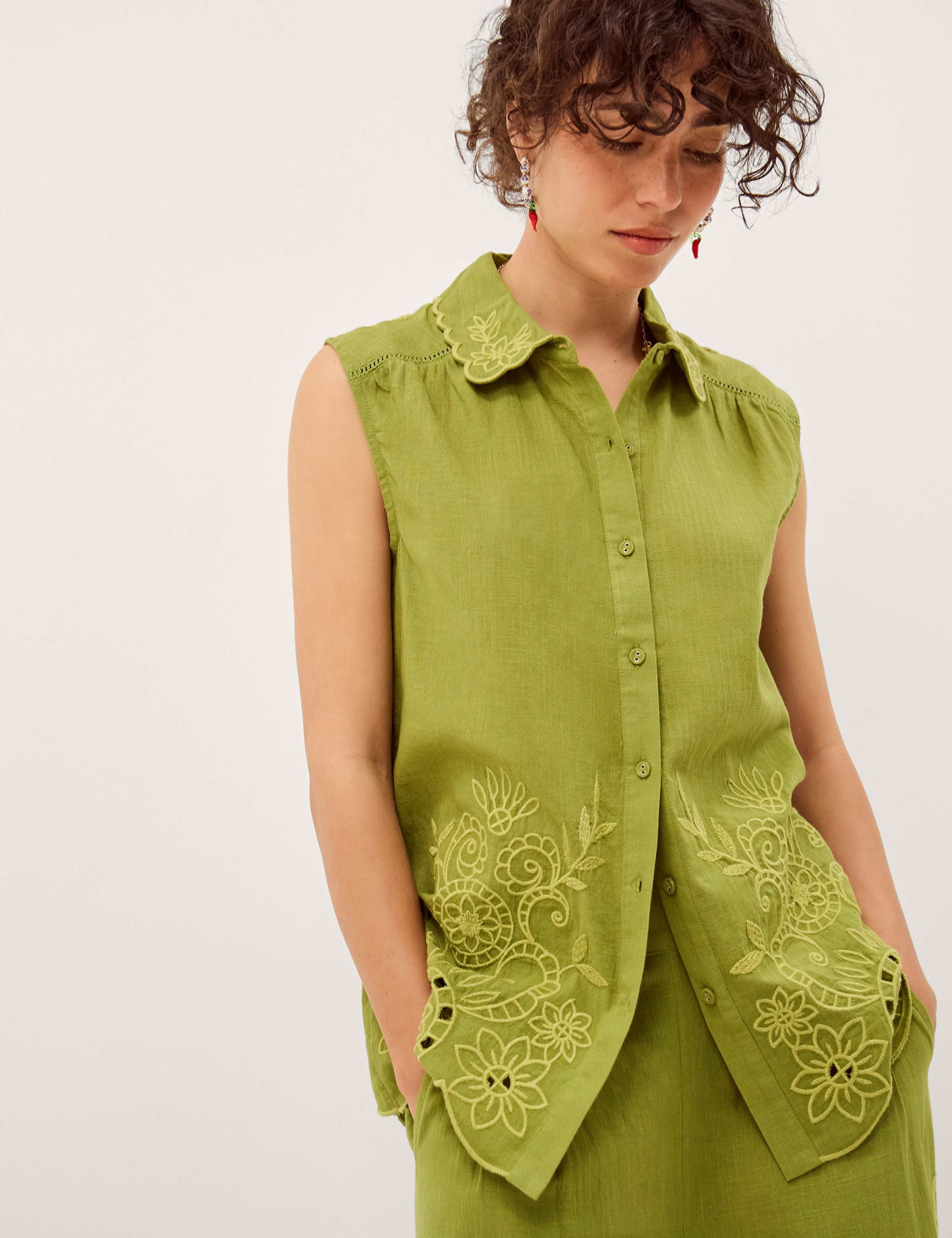 Pure Cotton Floral Embroidered Collared Shirt 1 of 6