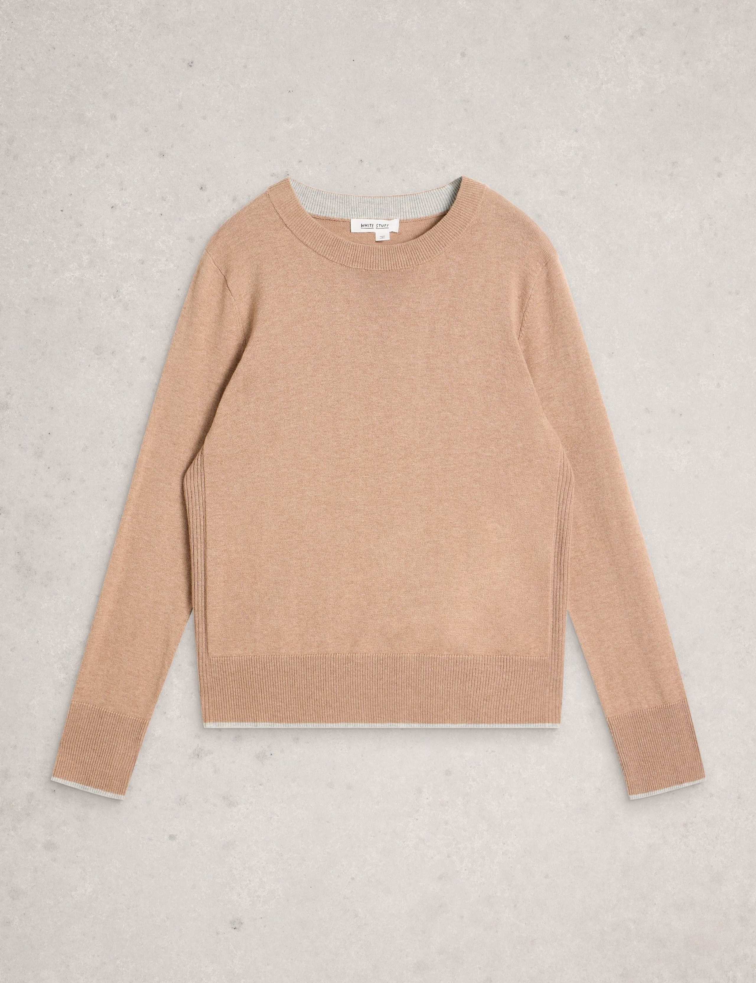 Merino Wool Blend Tipped Crew Neck Jumper 2 of 6