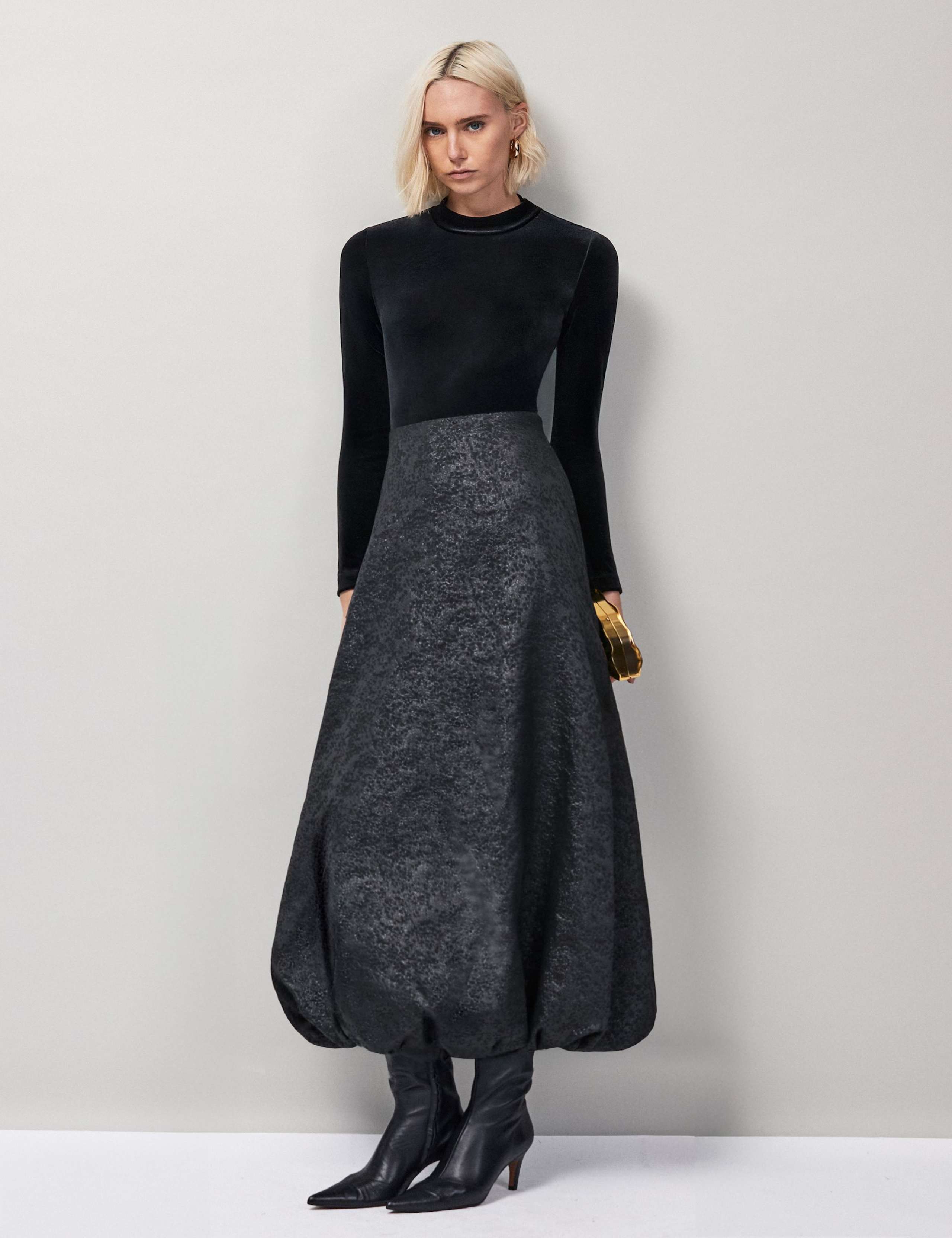 Jacquard Bubble Hem Midaxi A-Line Skirt 1 of 3