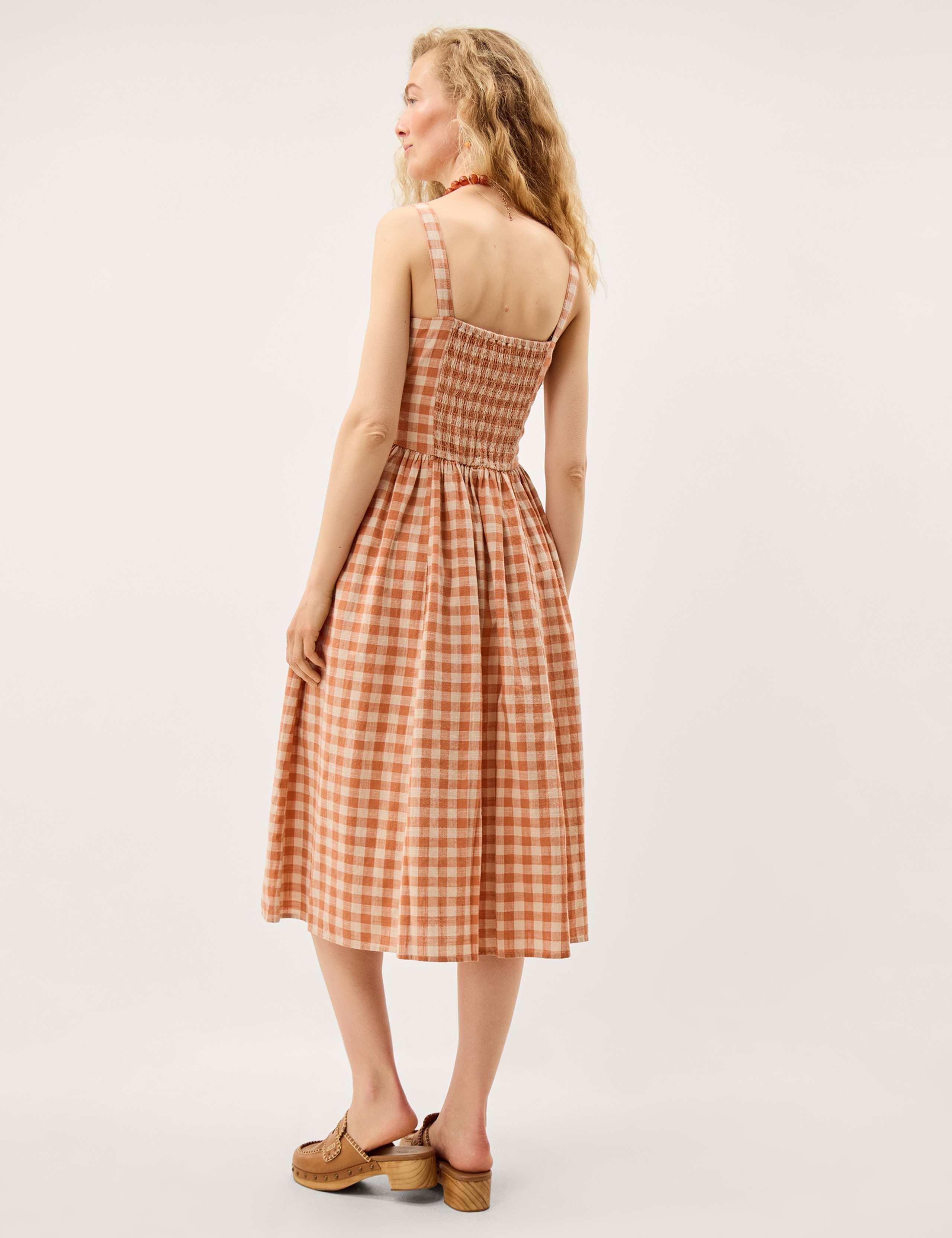 Pure Cotton Gingham V-Neck Midi Dress 4 of 6