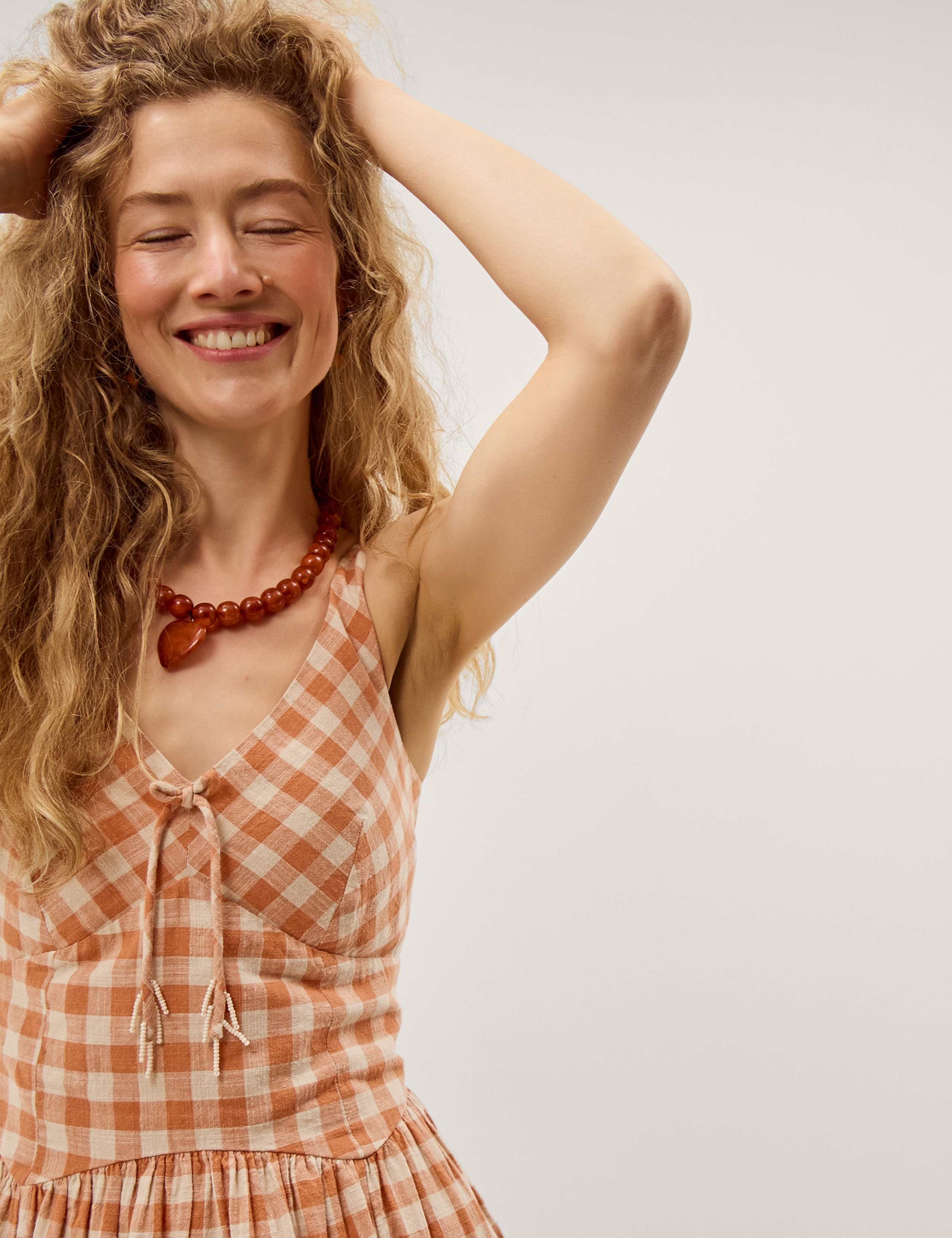 Pure Cotton Gingham V-Neck Midi Dress 5 of 6