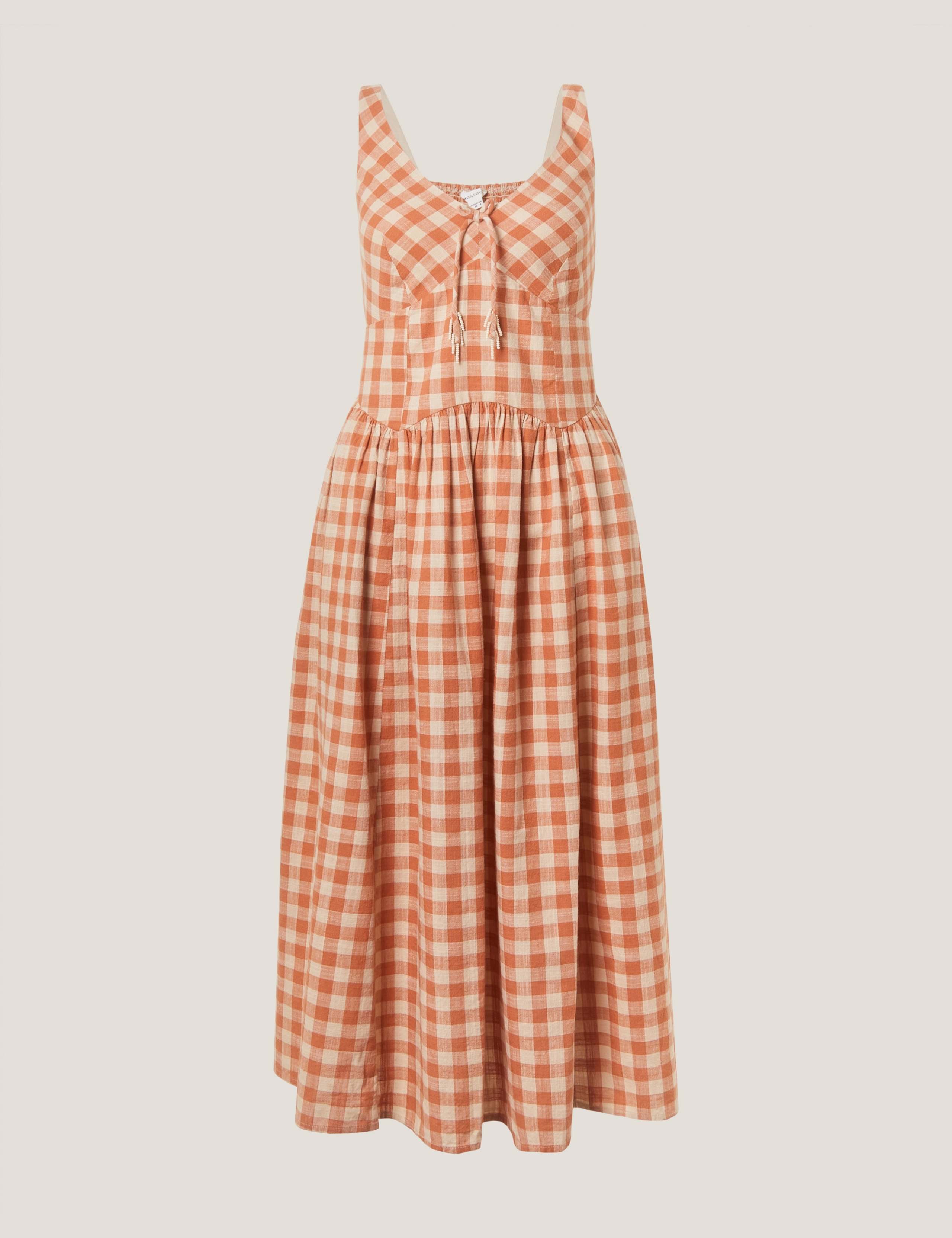 Pure Cotton Gingham V-Neck Midi Dress 2 of 6
