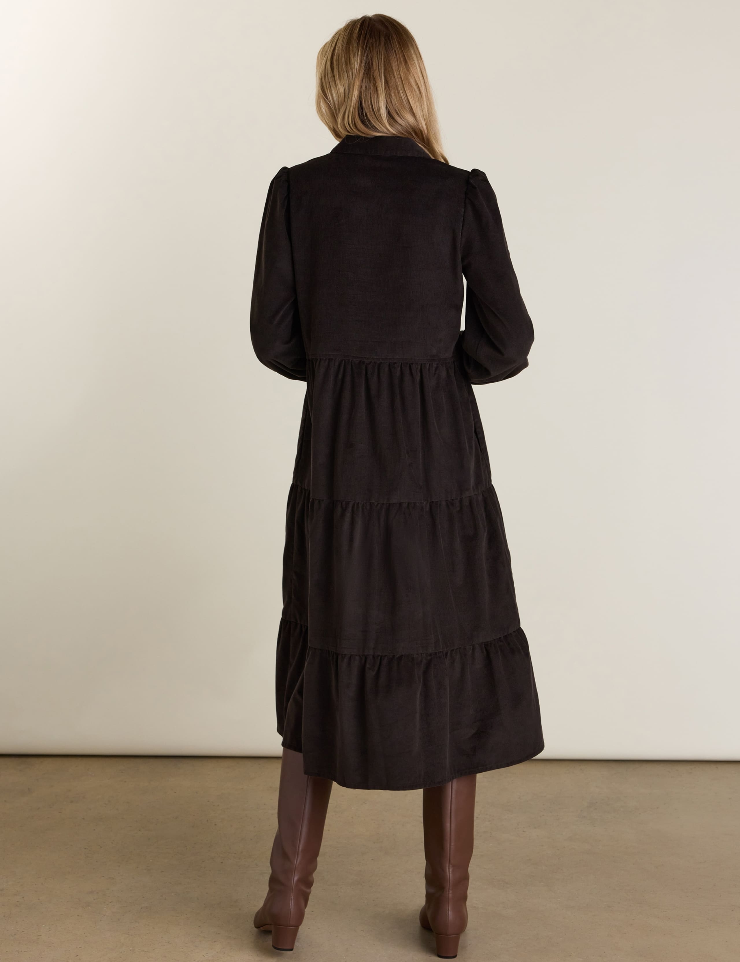 Cord Zip Neck Collared Midi Skater Dress 3 of 4
