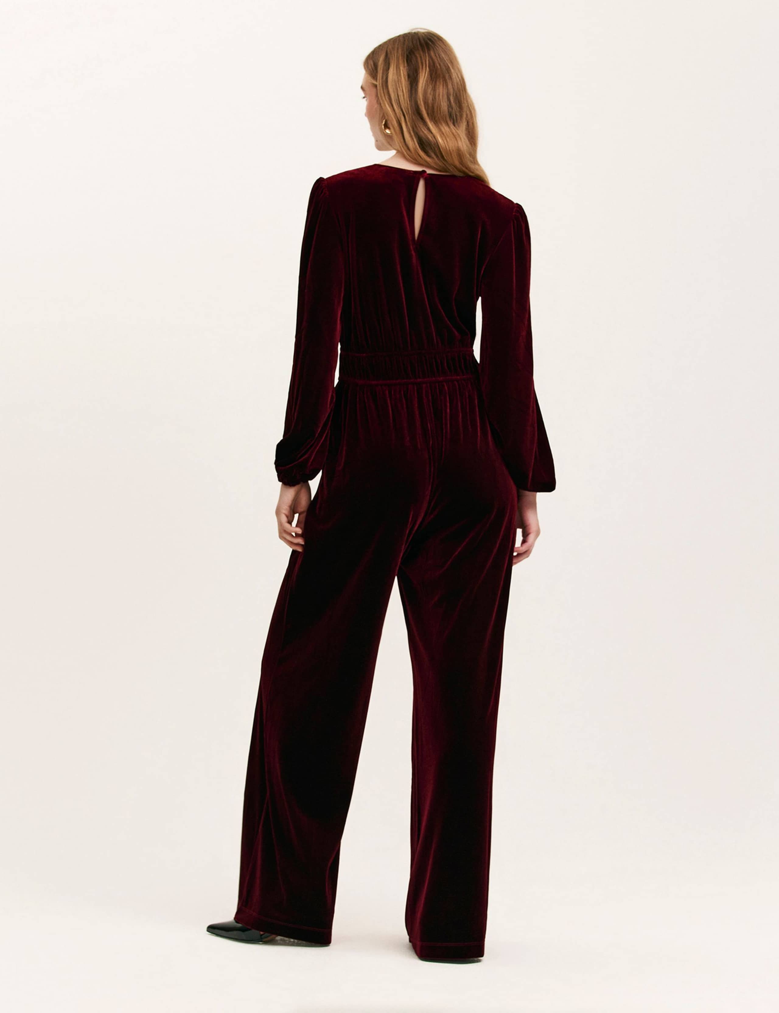 Velvet Jersey V-Neck Waisted Jumpsuit 2 of 4