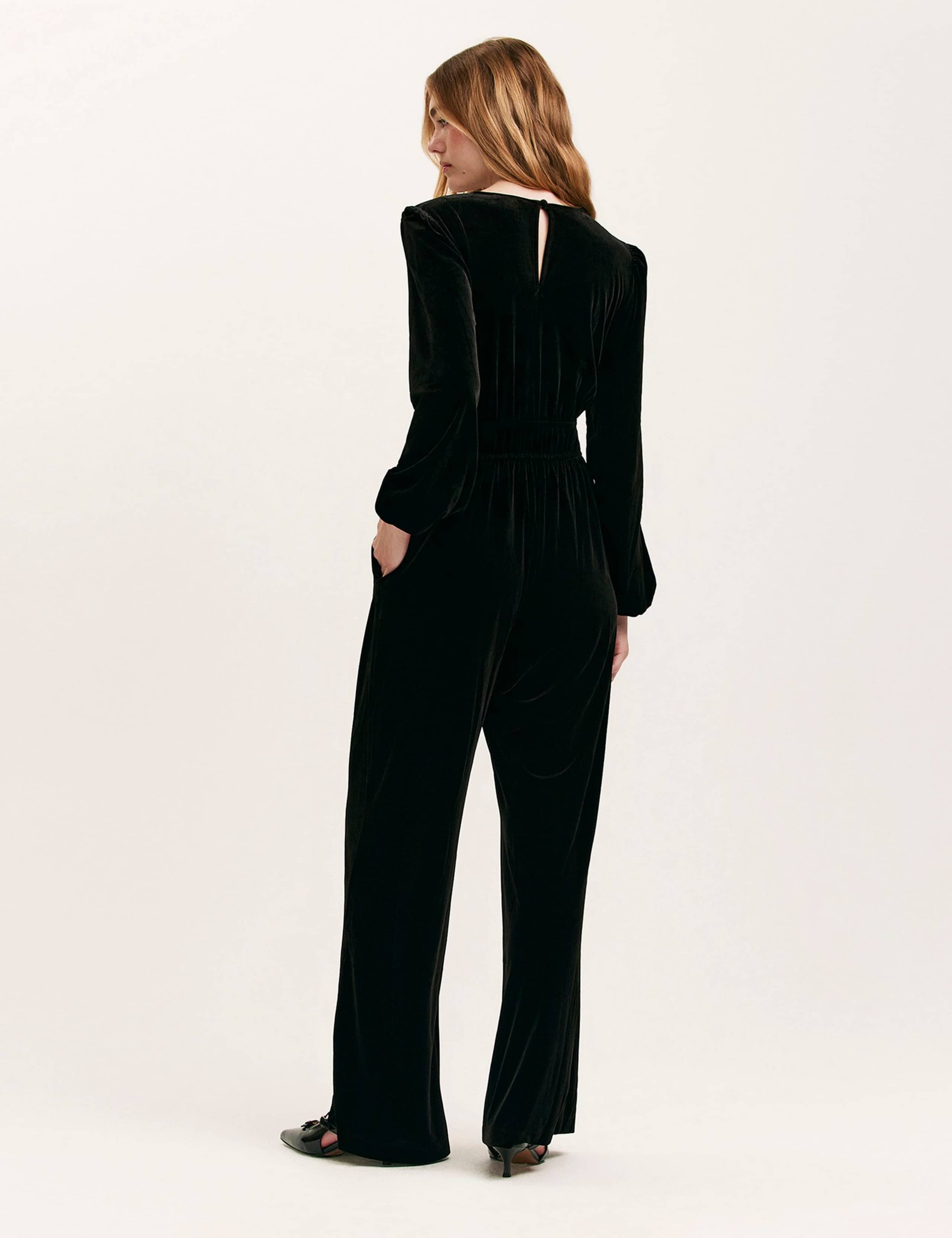 Velvet Jersey V-Neck Waisted Jumpsuit 2 of 4