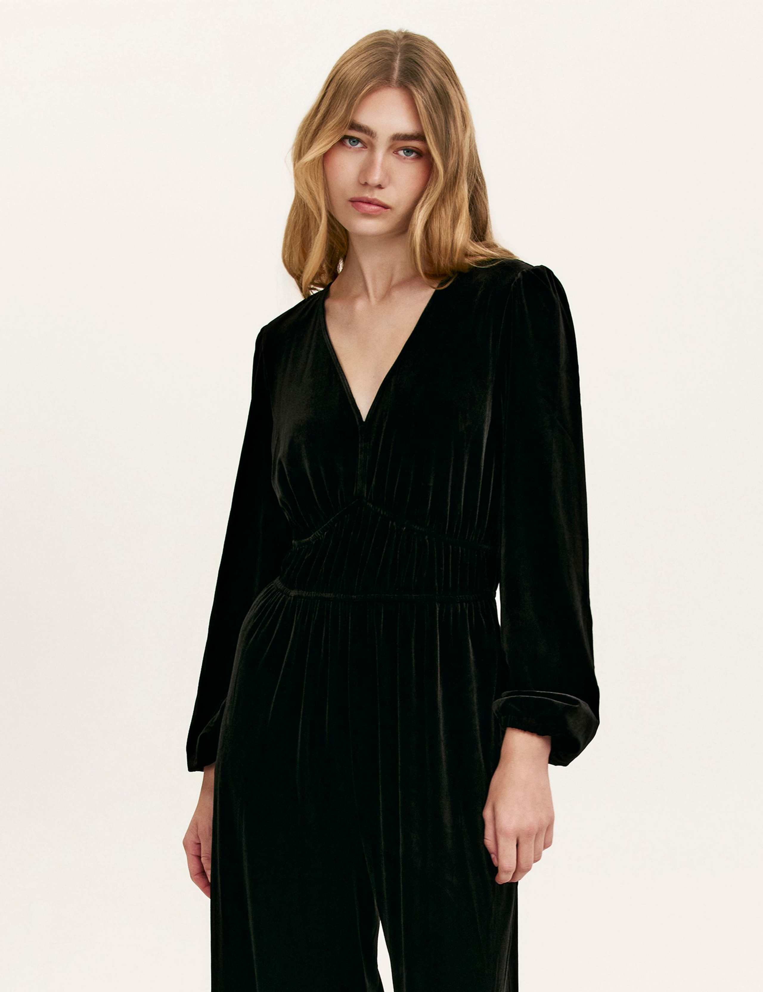 Velvet Jersey V-Neck Waisted Jumpsuit 4 of 4