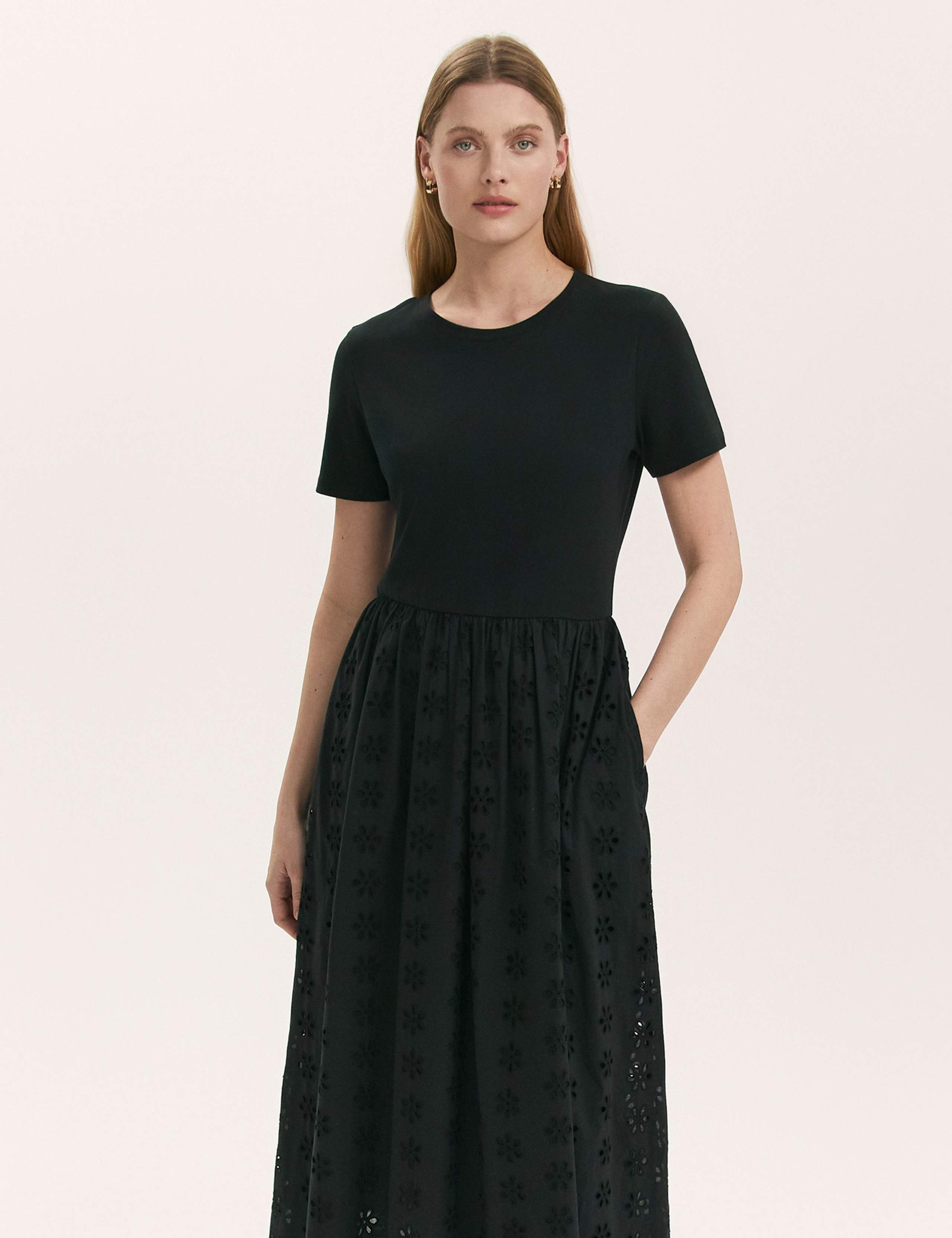 Cotton Rich Broderie Midi T-Shirt Dress 2 of 4