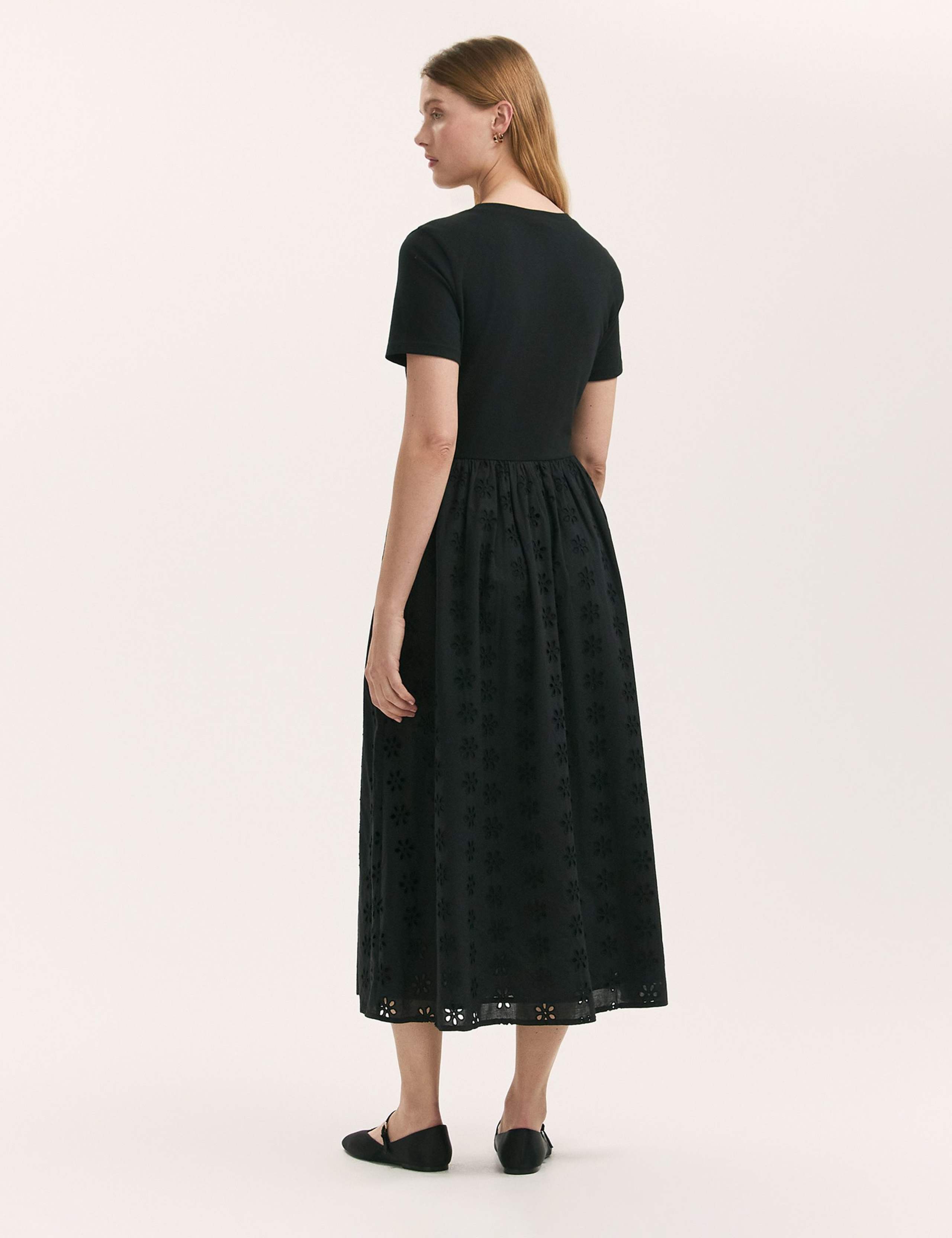 Cotton Rich Broderie Midi T-Shirt Dress 3 of 4