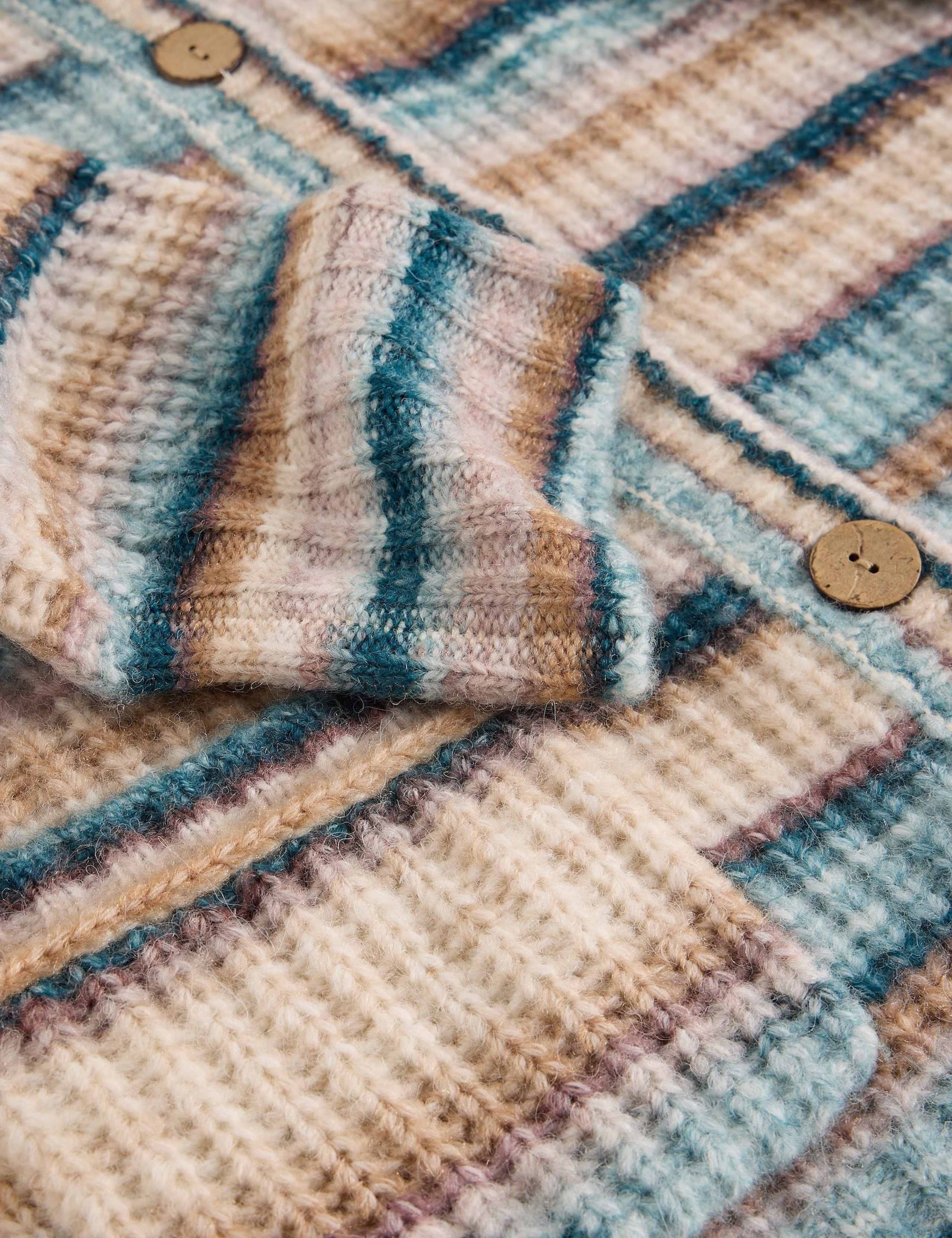 Crew Neck Ribbed Striped Cardigan with Wool 5 of 6