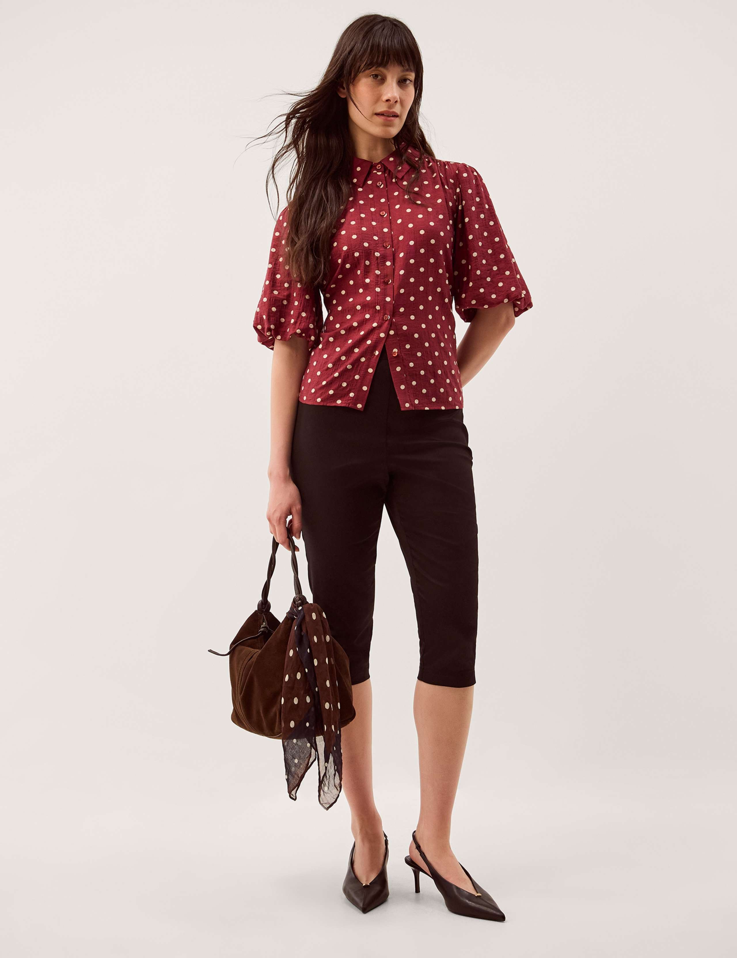 Polka Dot Collared Puff Sleeve Shirt 3 of 5