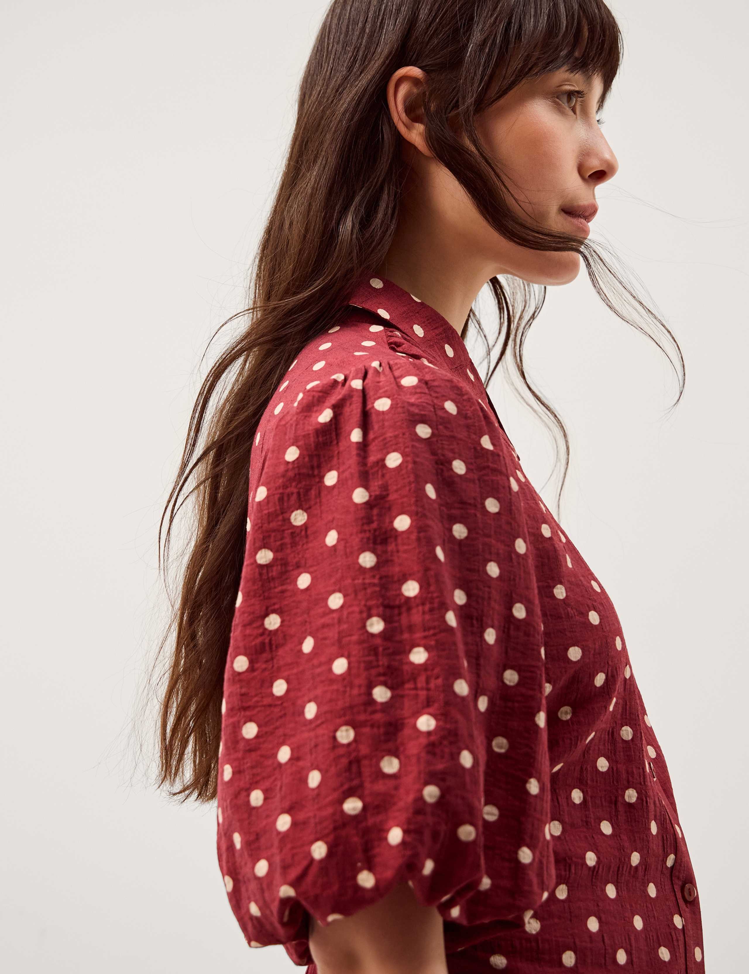 Polka Dot Collared Puff Sleeve Shirt 4 of 5