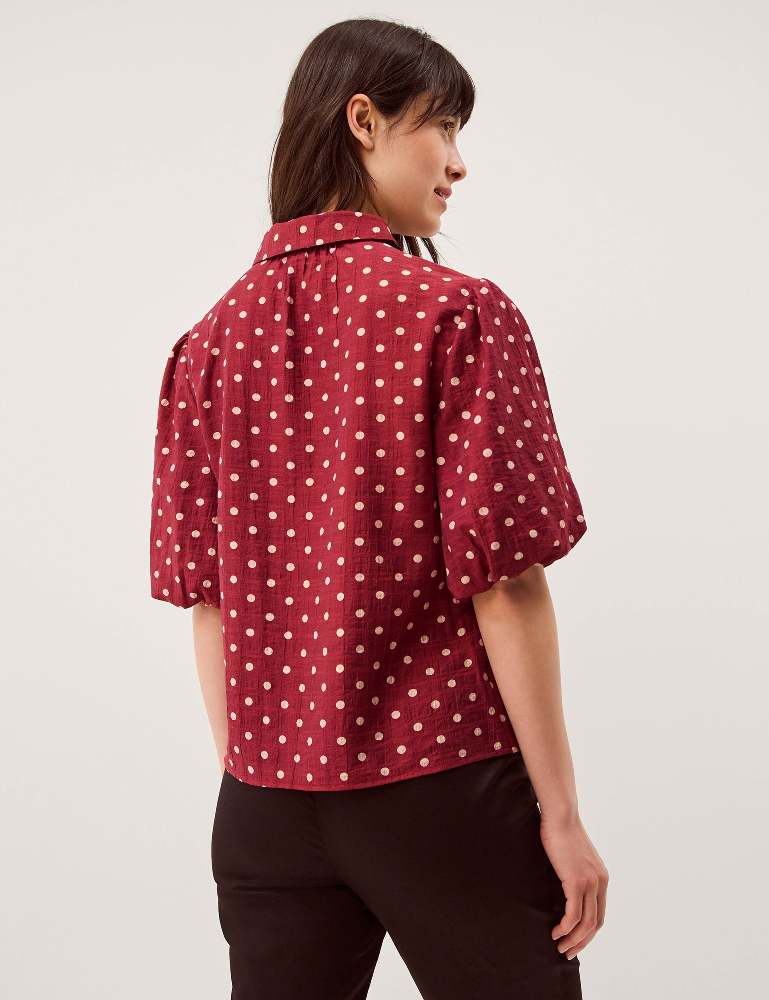 Polka Dot Collared Puff Sleeve Shirt 5 of 5