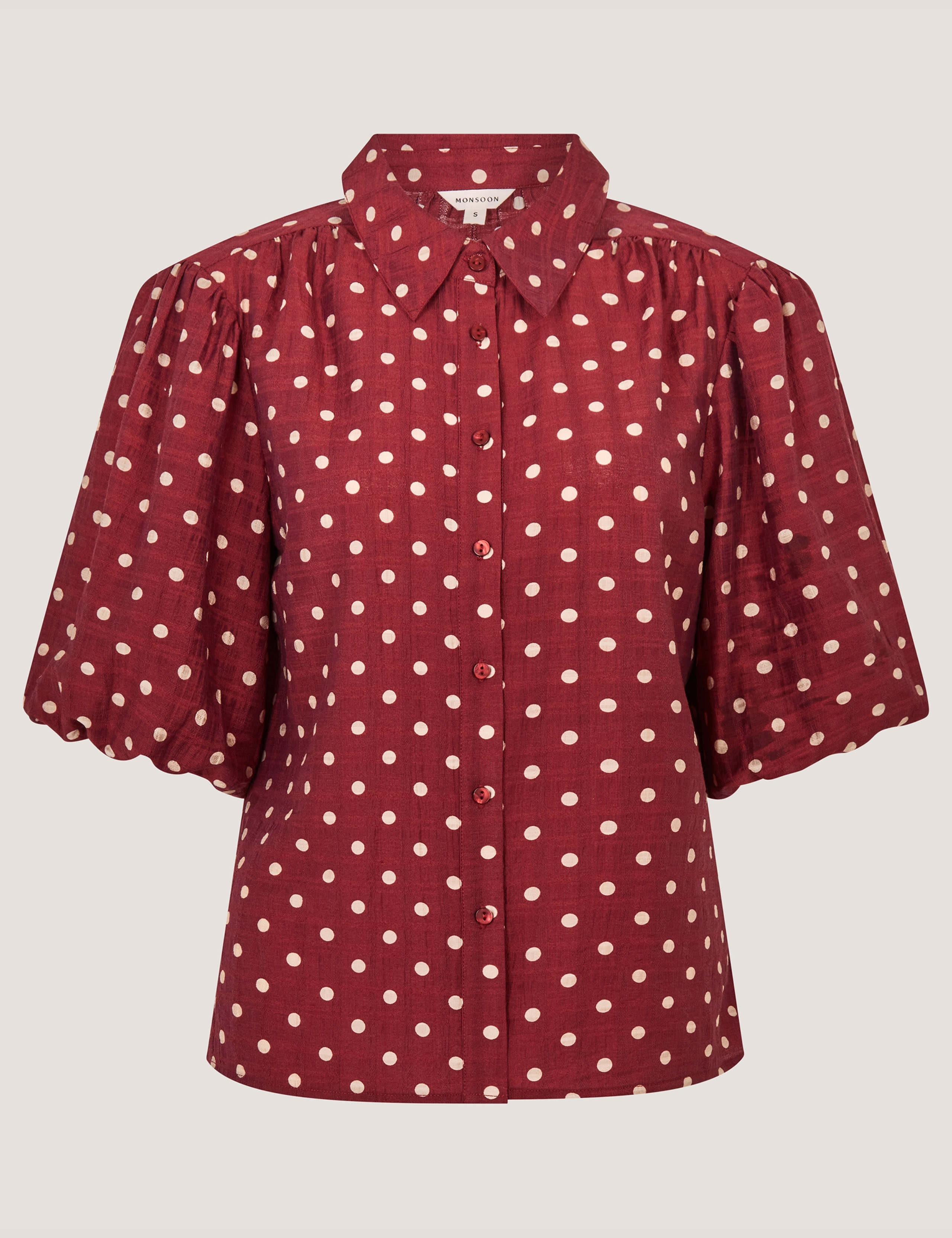 Polka Dot Collared Puff Sleeve Shirt 2 of 5
