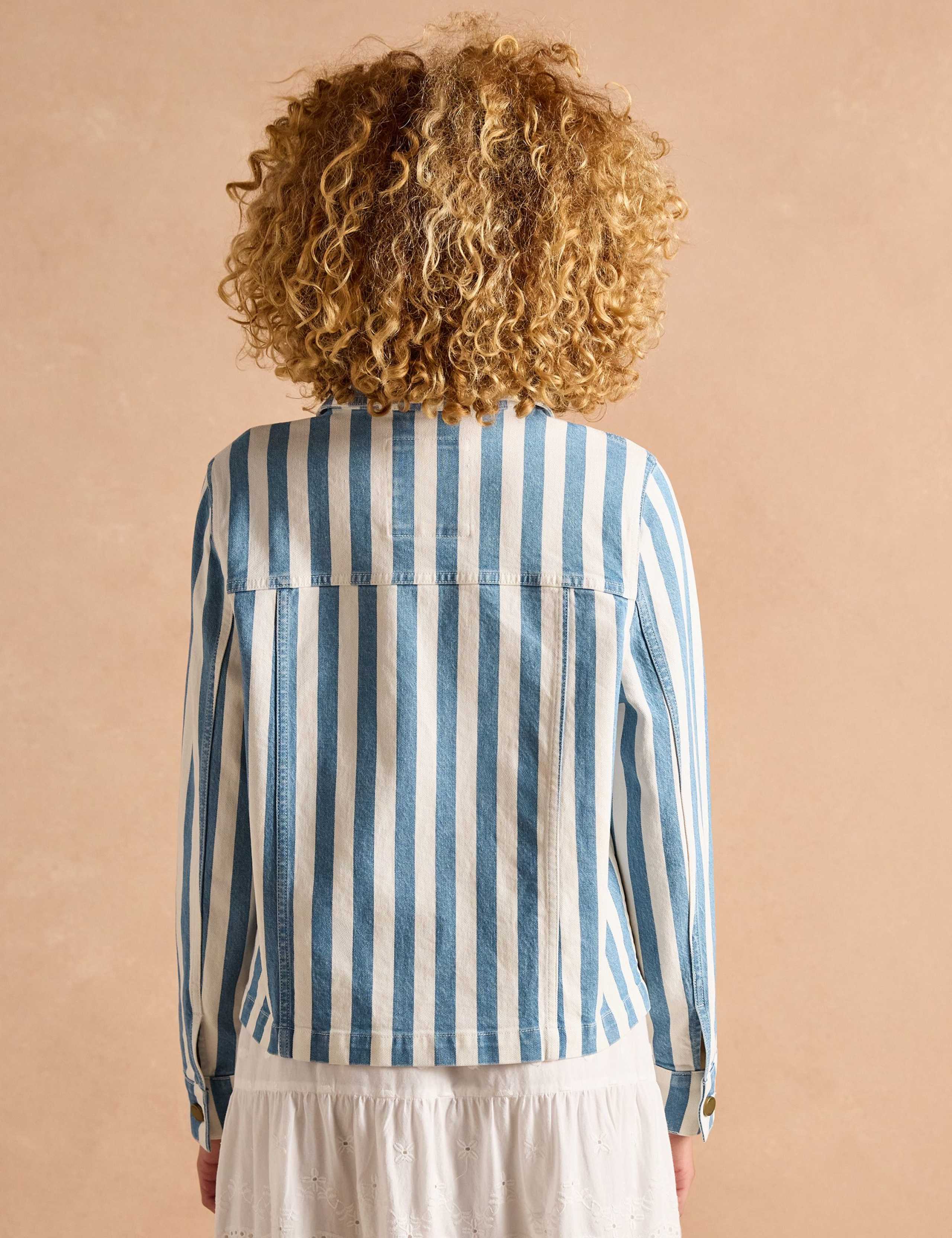 Denim Striped Collared Jacket 3 of 9
