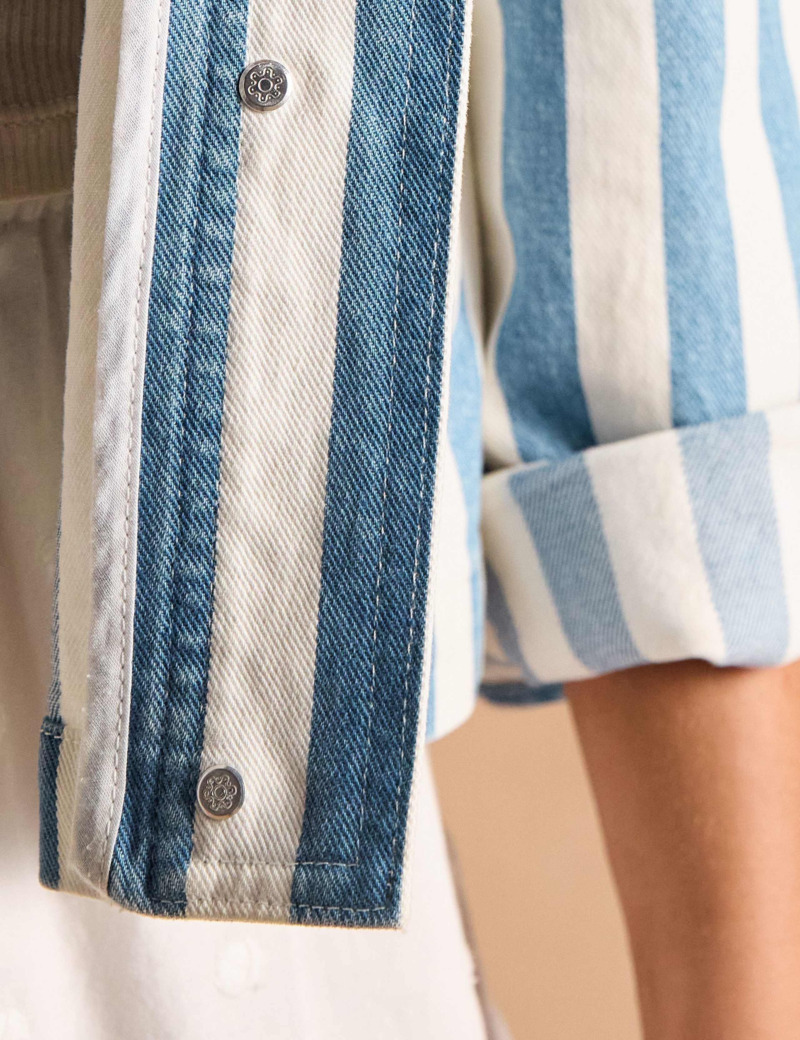 Denim Striped Collared Jacket 6 of 9