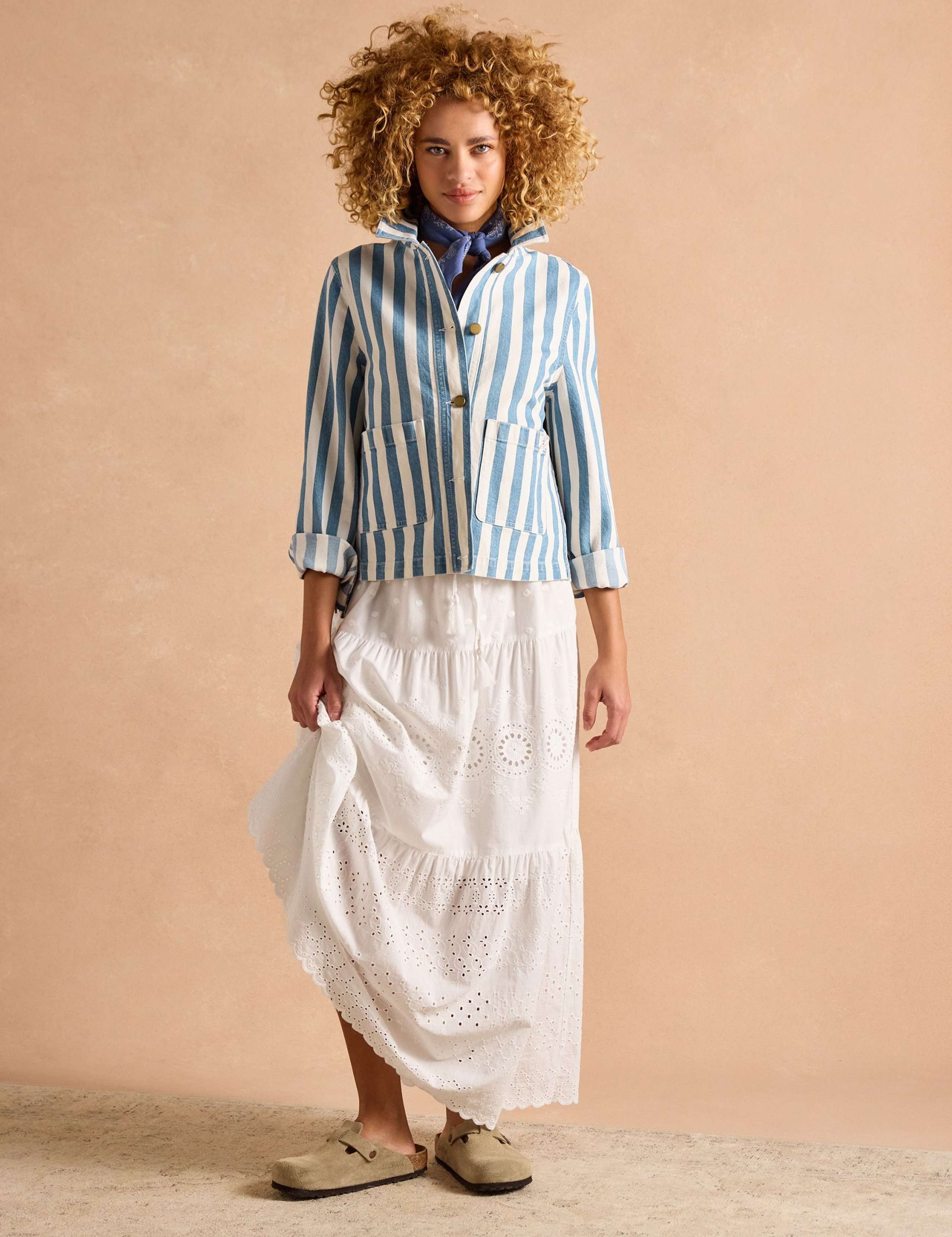 Denim Striped Collared Jacket 7 of 9