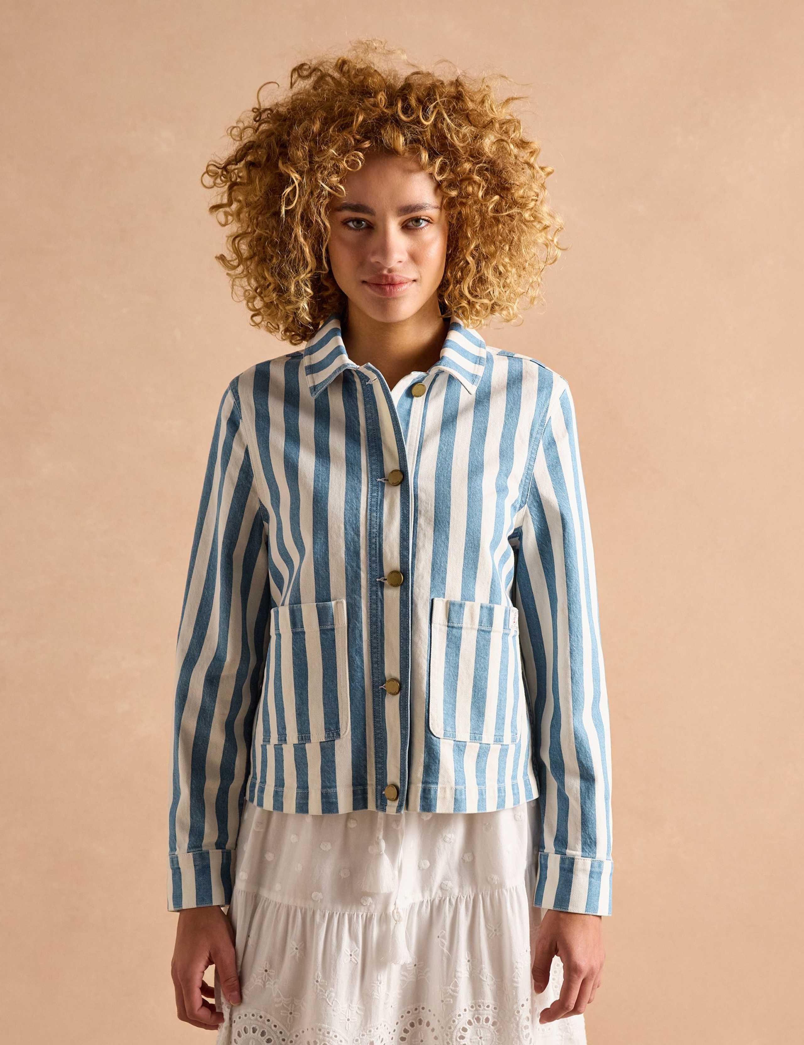 Denim Striped Collared Jacket 9 of 9