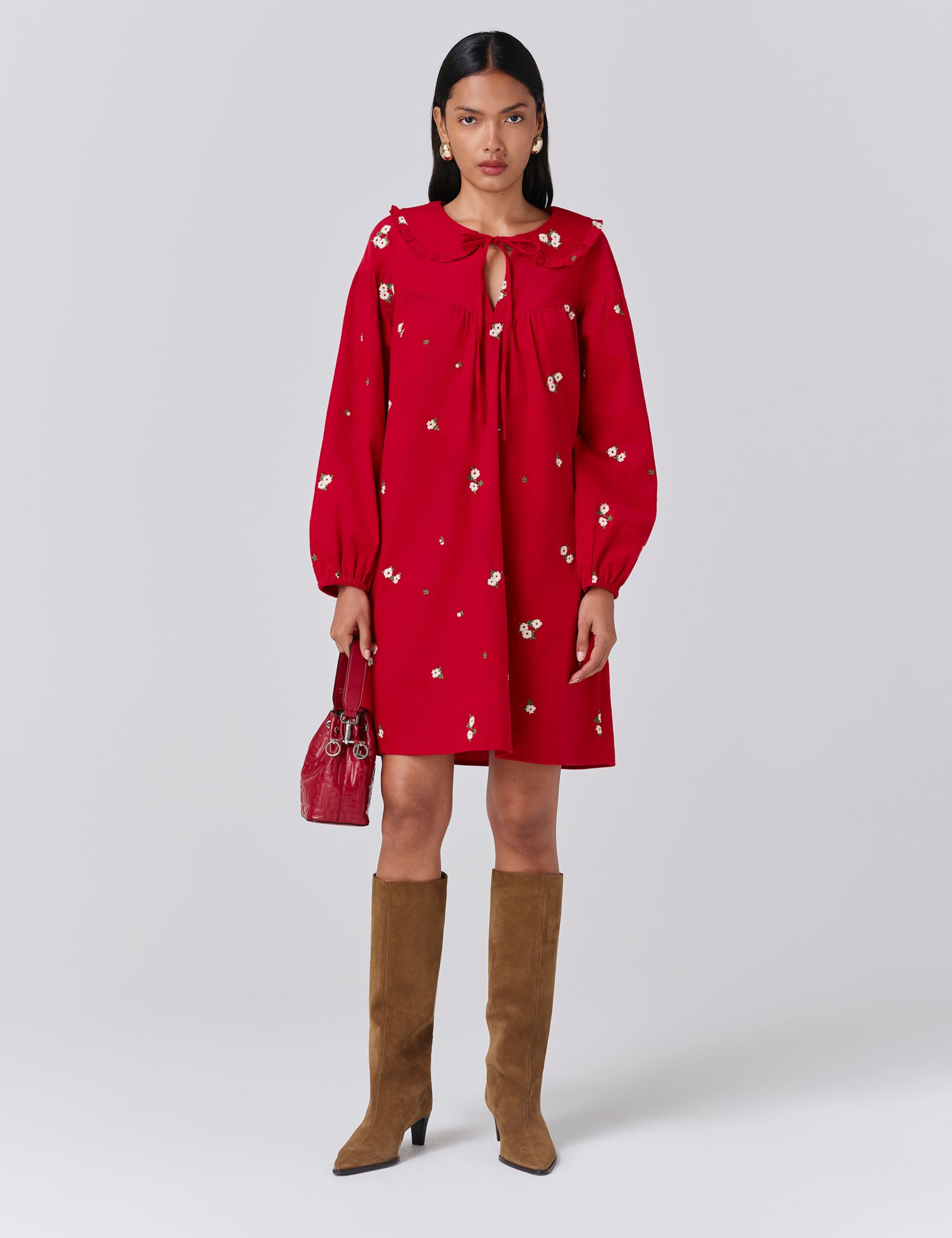 Cord Embroidered Collared Mini Smock Dress 1 of 5