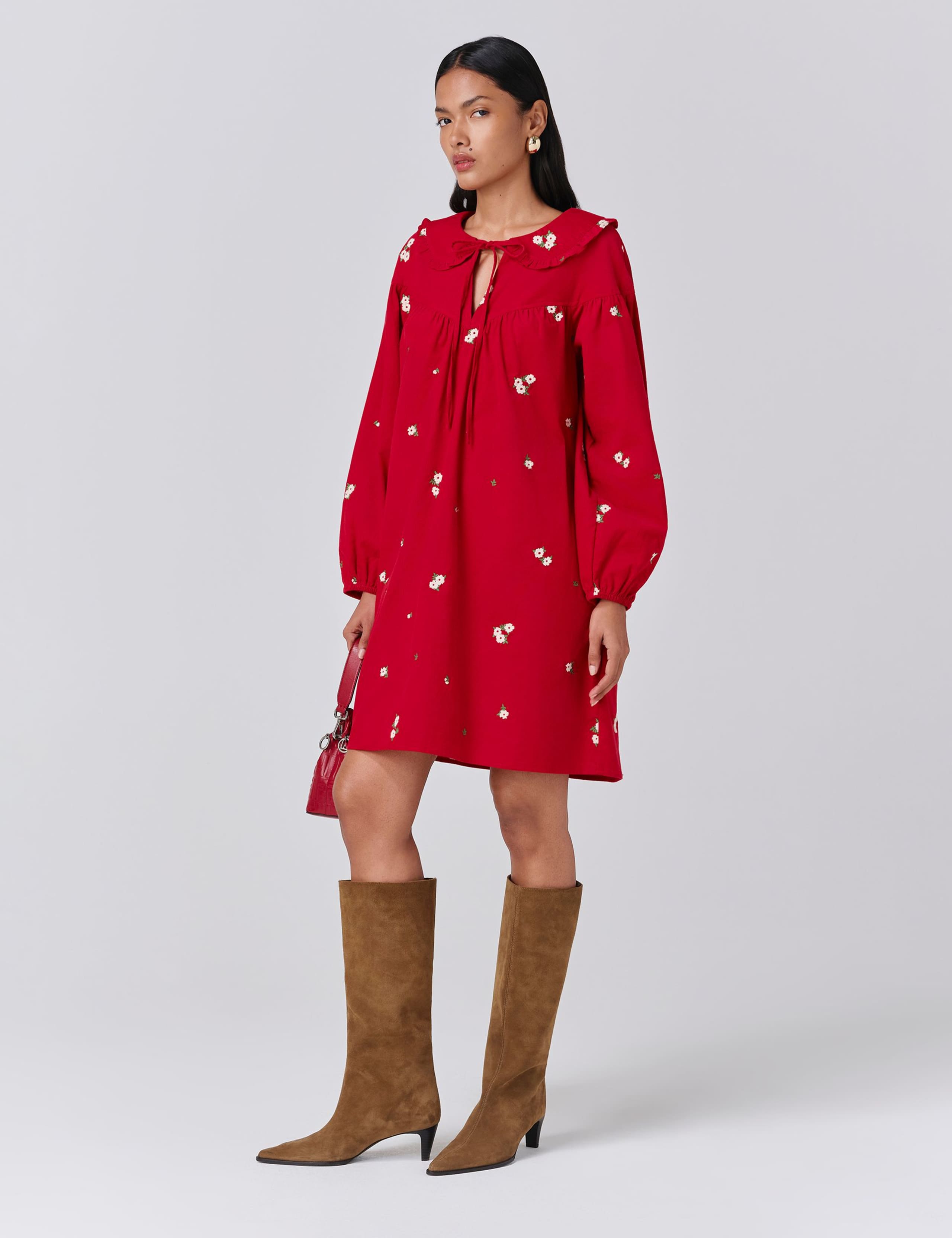 Cord Embroidered Collared Mini Smock Dress 2 of 5