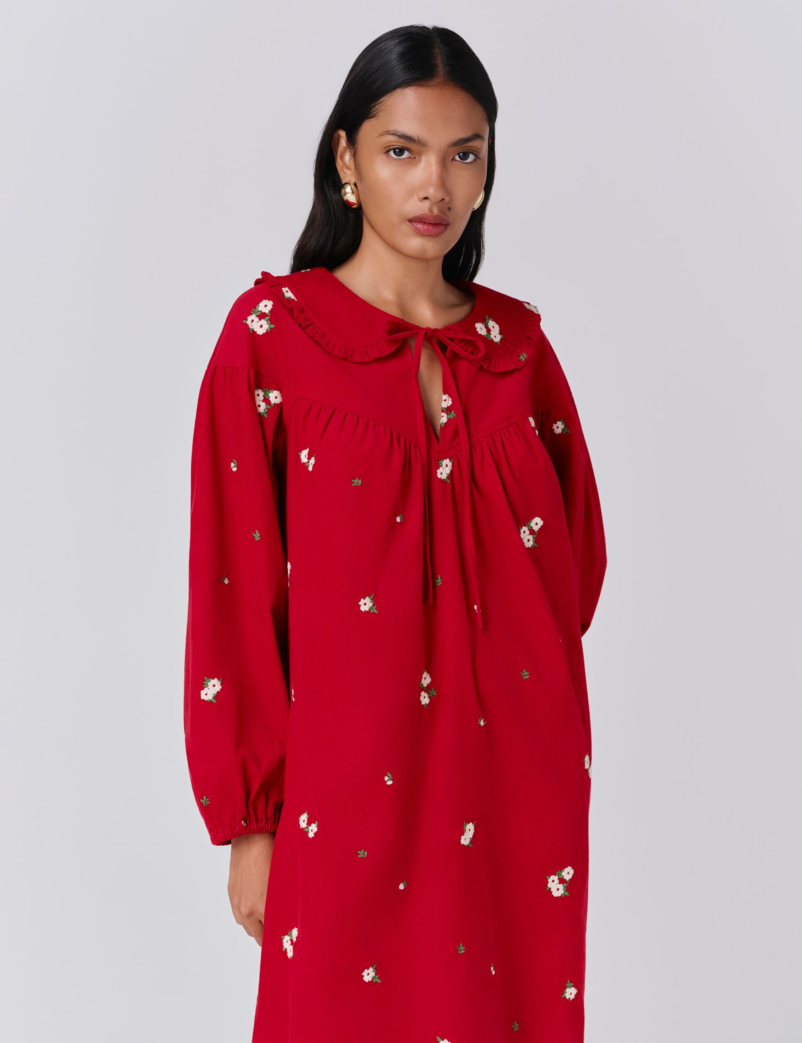 Cord Embroidered Collared Mini Smock Dress 4 of 5