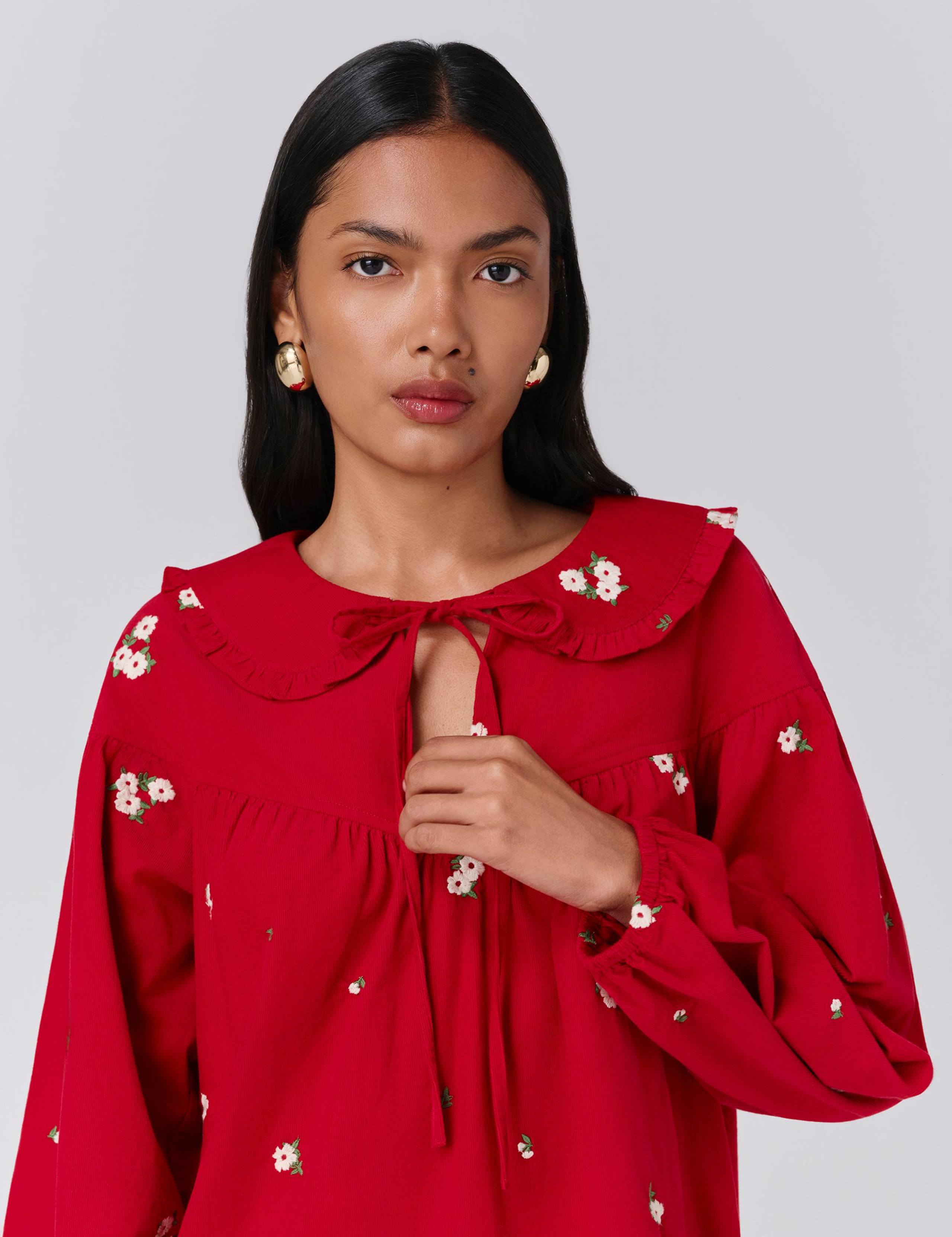 Cord Embroidered Collared Mini Smock Dress 5 of 5