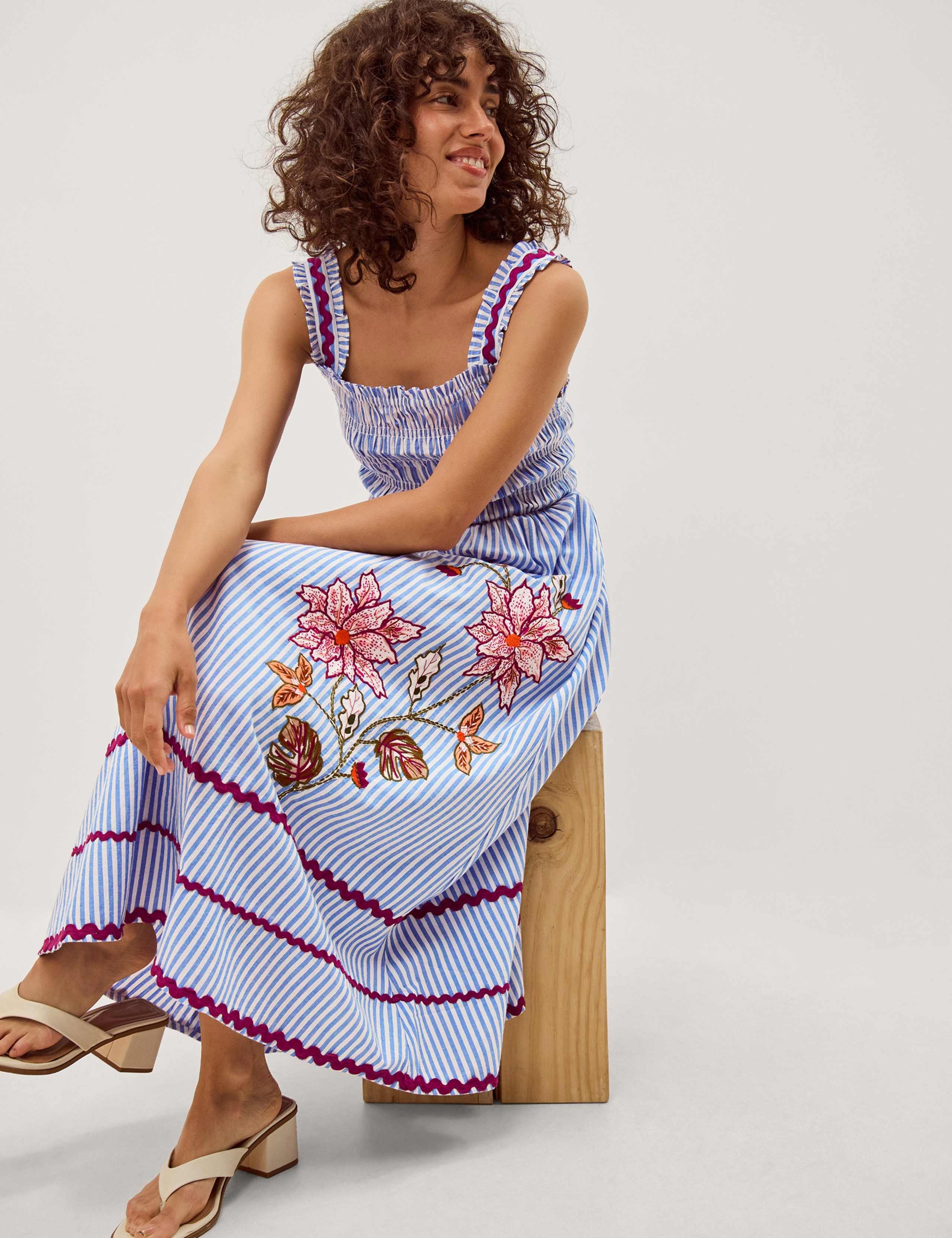 Pure Cotton Floral Striped Midi Dress 3 of 5