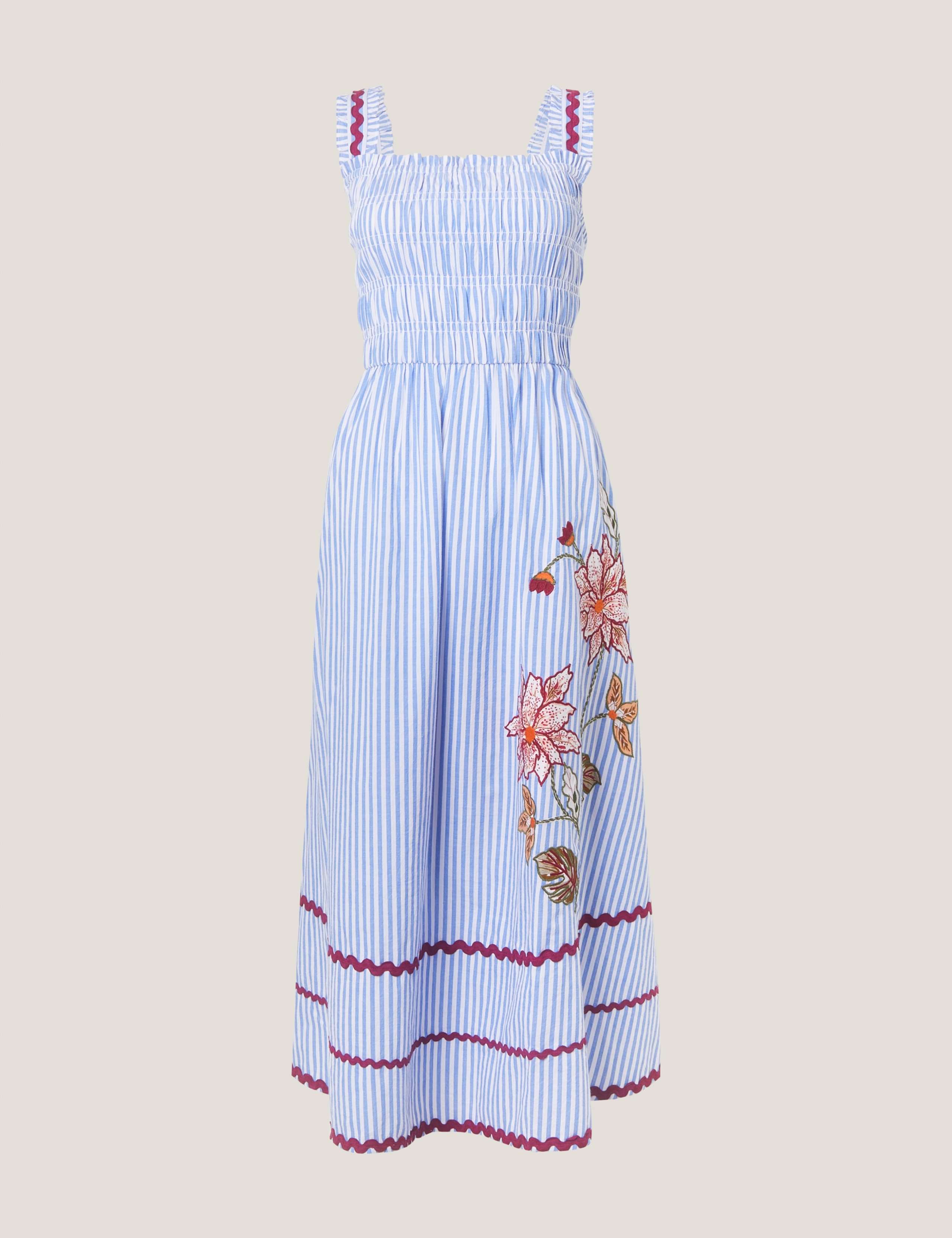 Pure Cotton Floral Striped Midi Dress 2 of 5