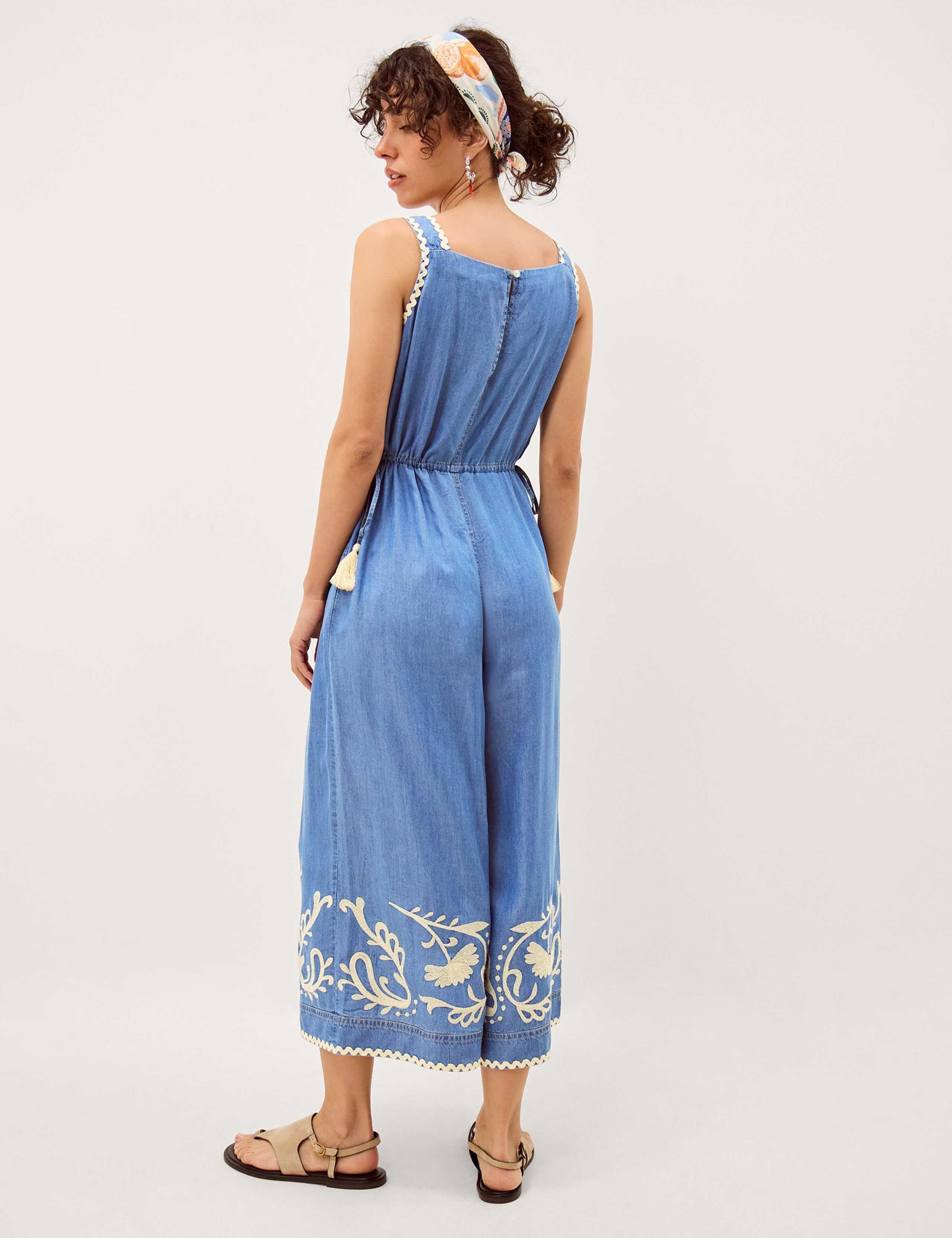 Denim Embroidered Cropped Jumpsuit 4 of 6