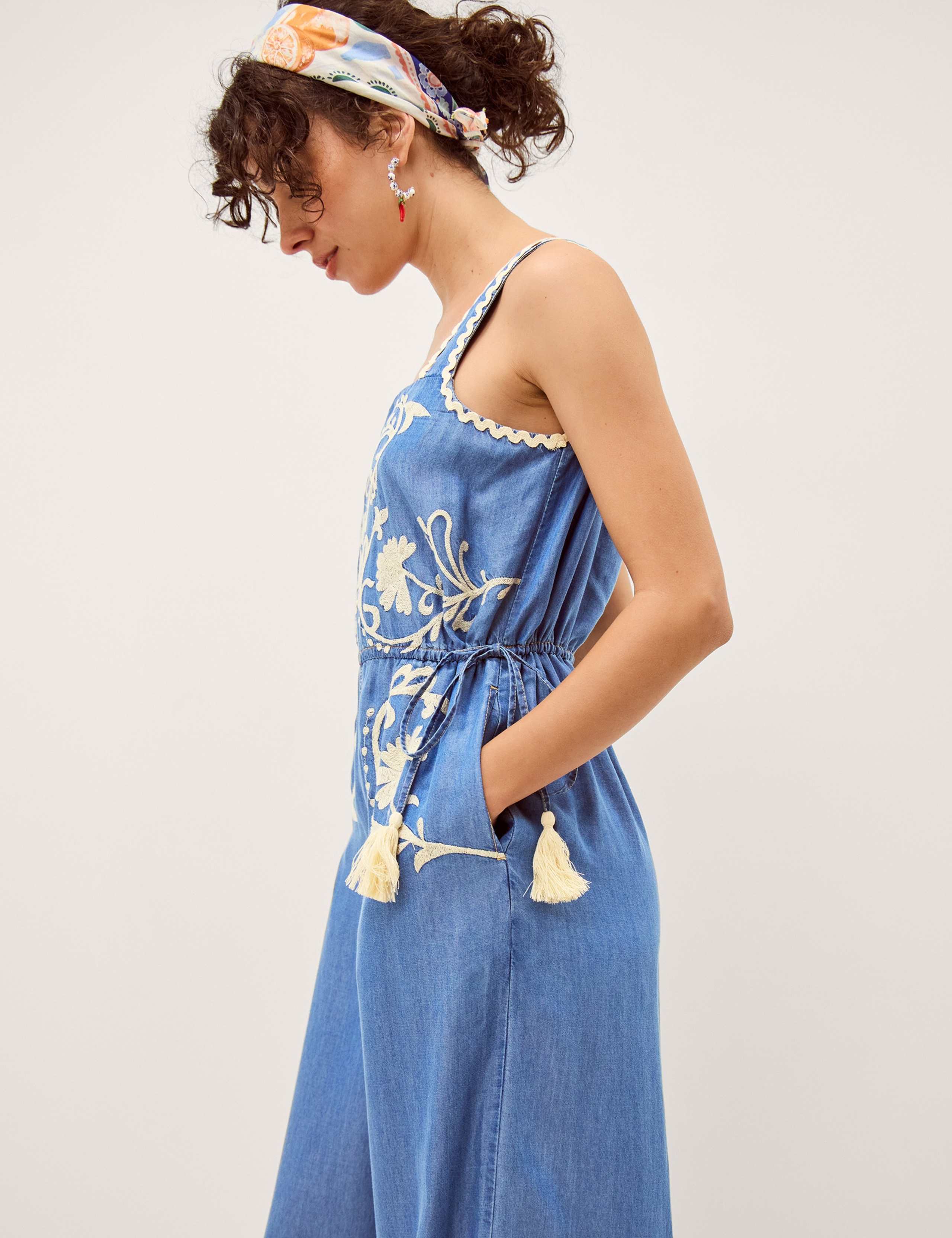 Denim Embroidered Cropped Jumpsuit 5 of 6