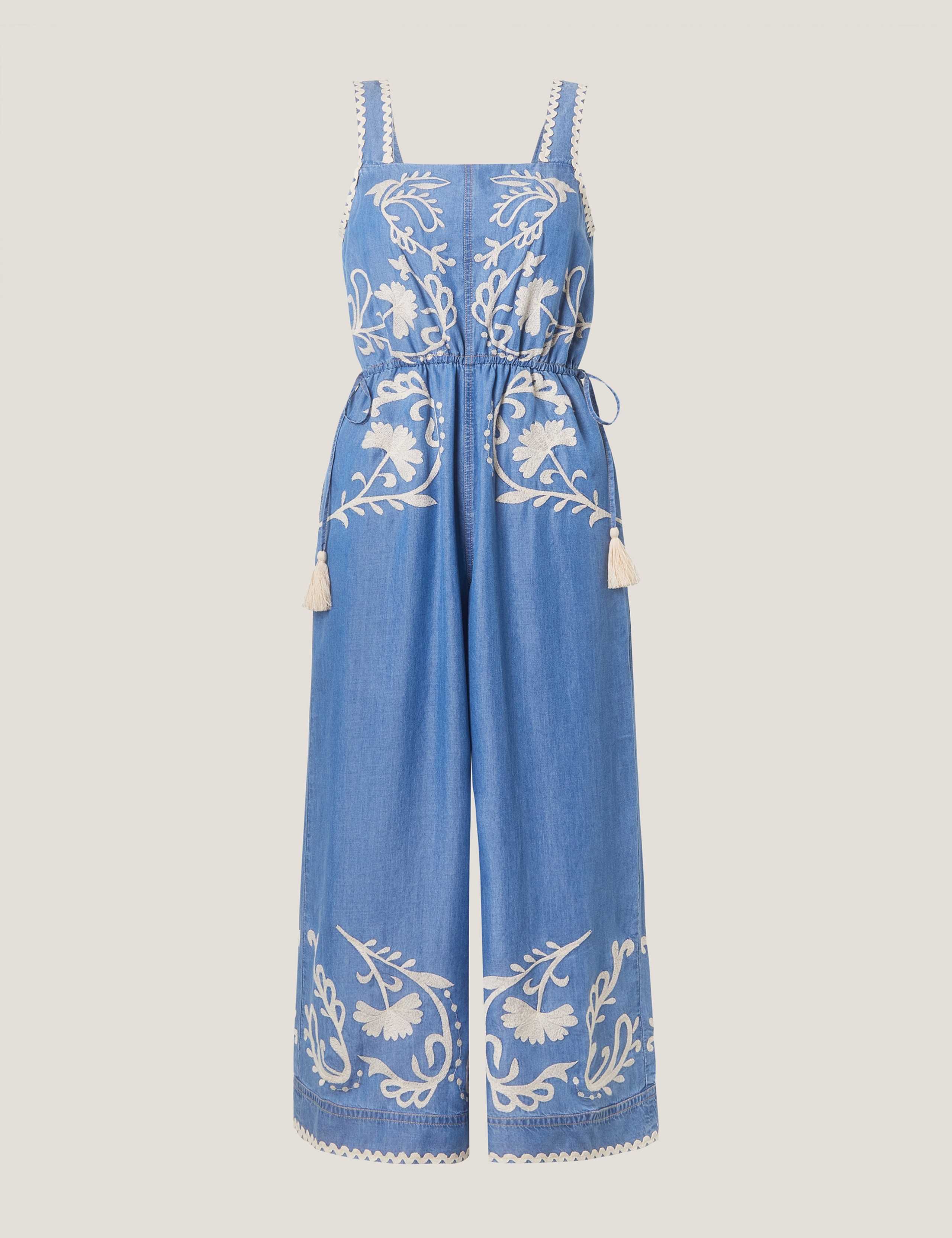 Denim Embroidered Cropped Jumpsuit 2 of 6