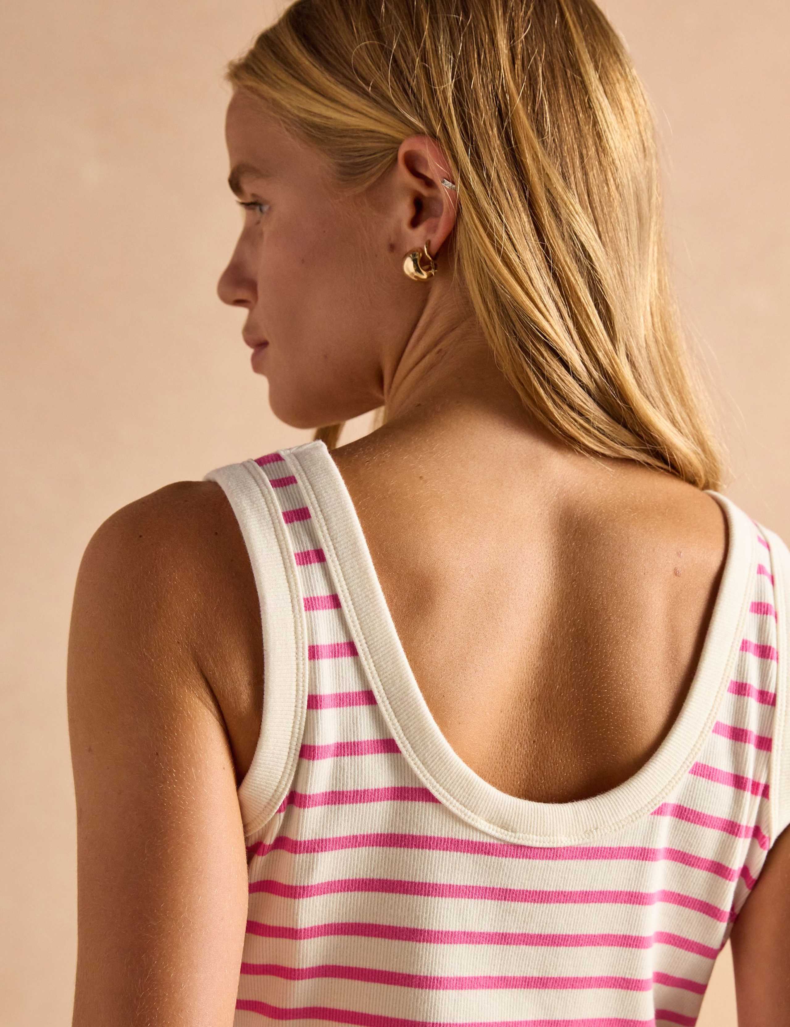 Cotton Rich Striped Scoop Neck Vest Top 3 of 6
