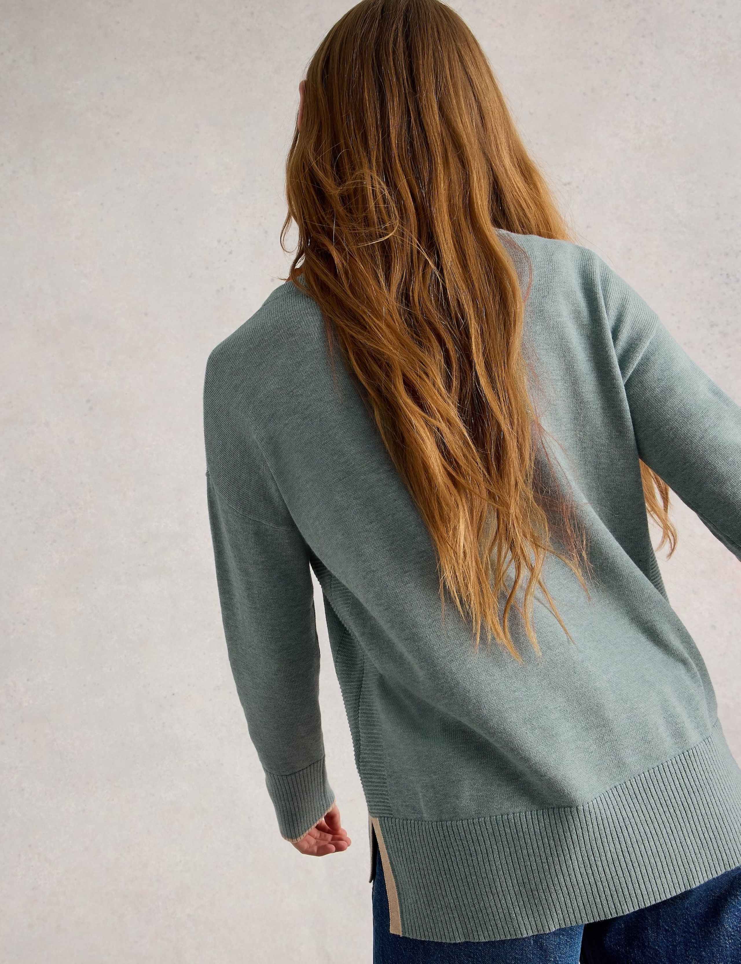 Cotton Blend Crew Neck Split Hem Jumper 4 of 6