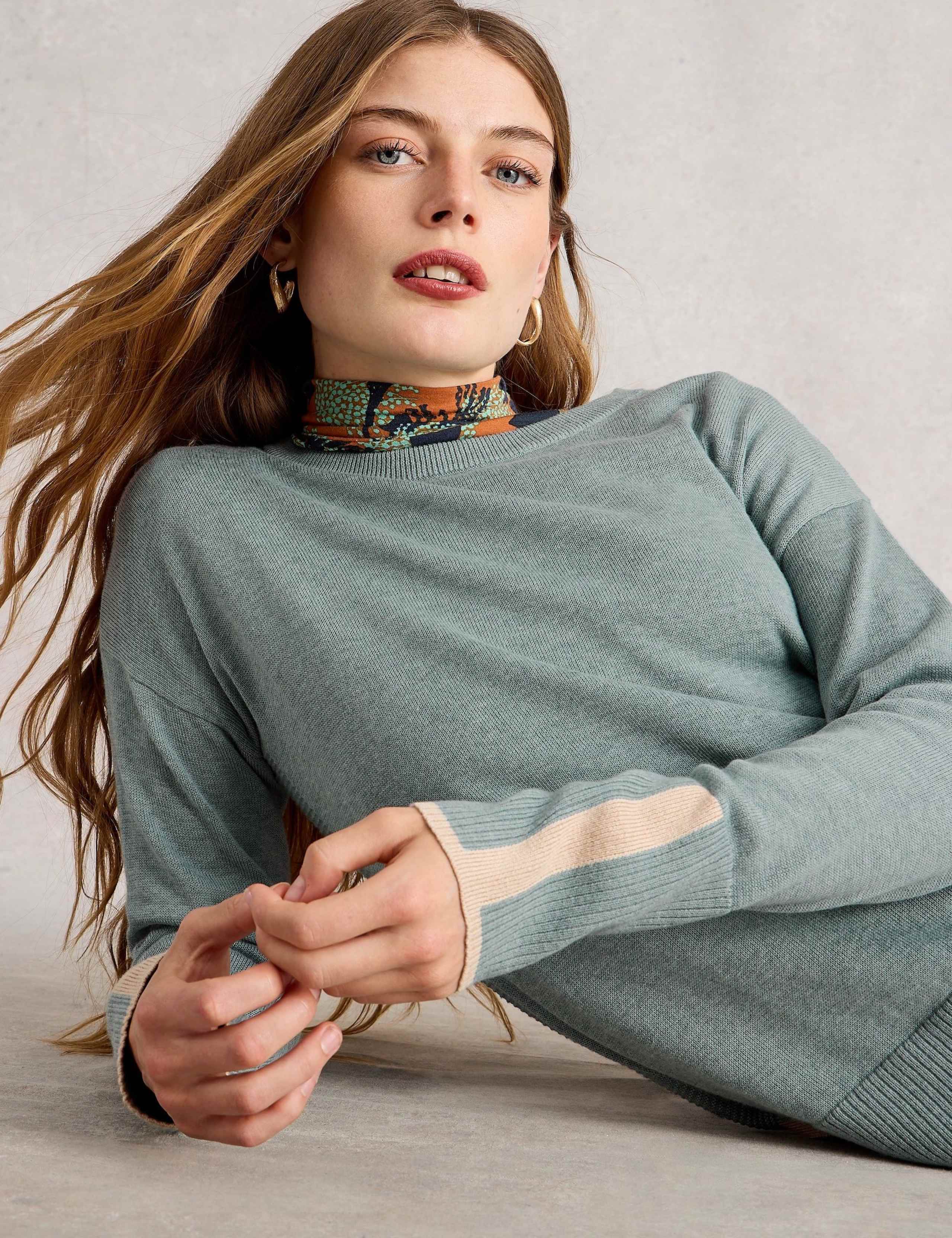 Cotton Blend Crew Neck Split Hem Jumper 5 of 6