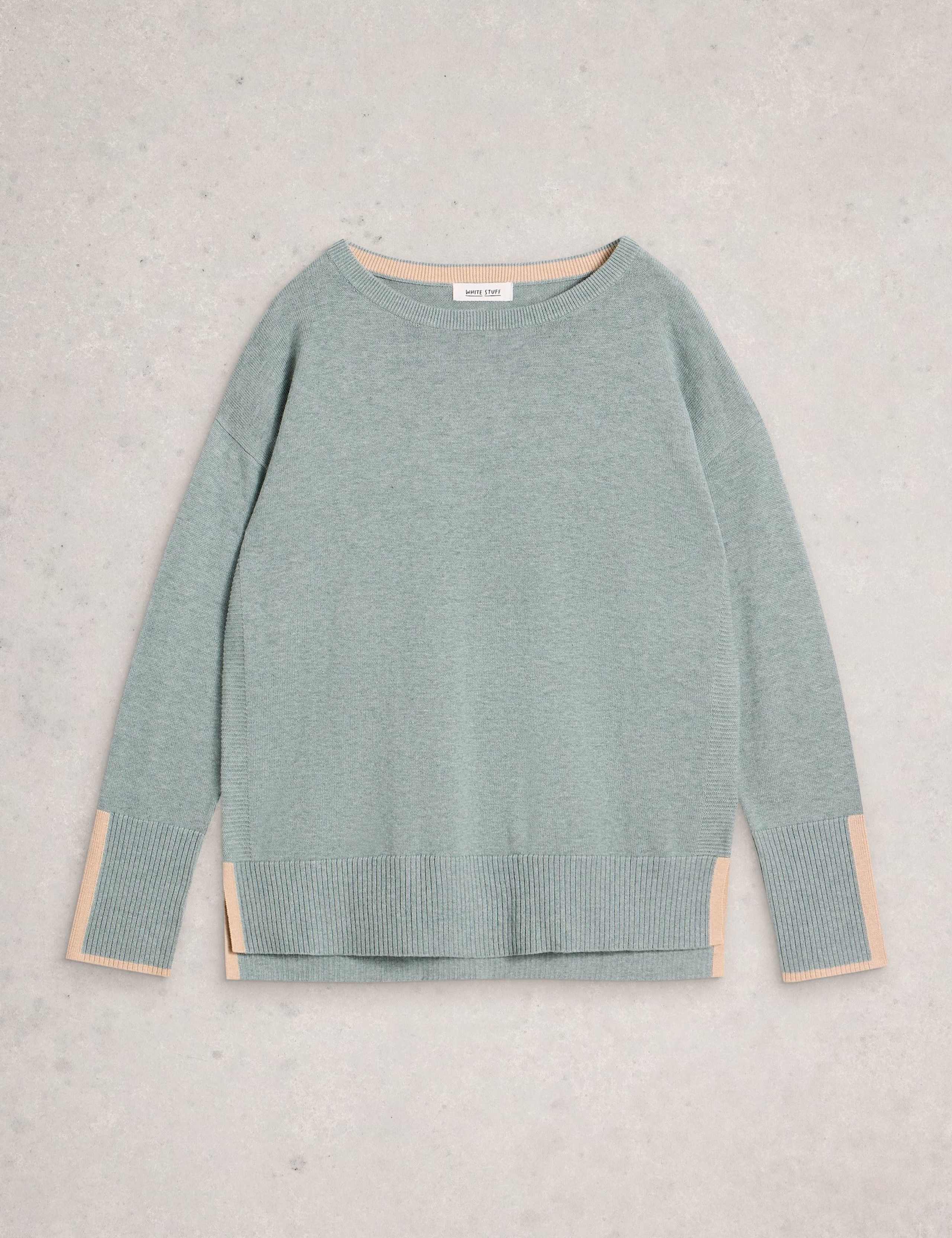 Cotton Blend Crew Neck Split Hem Jumper 2 of 6